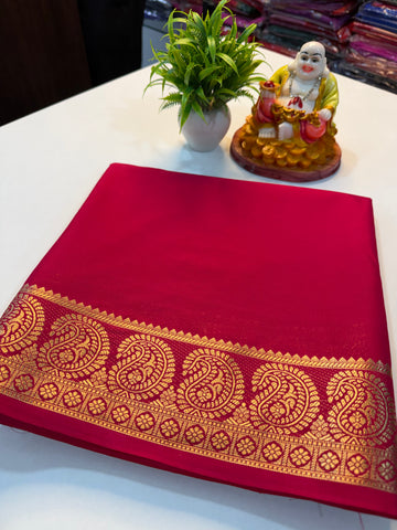 Premium Mysore Crape Silk Saree with Mango Border & Chit Pallu…