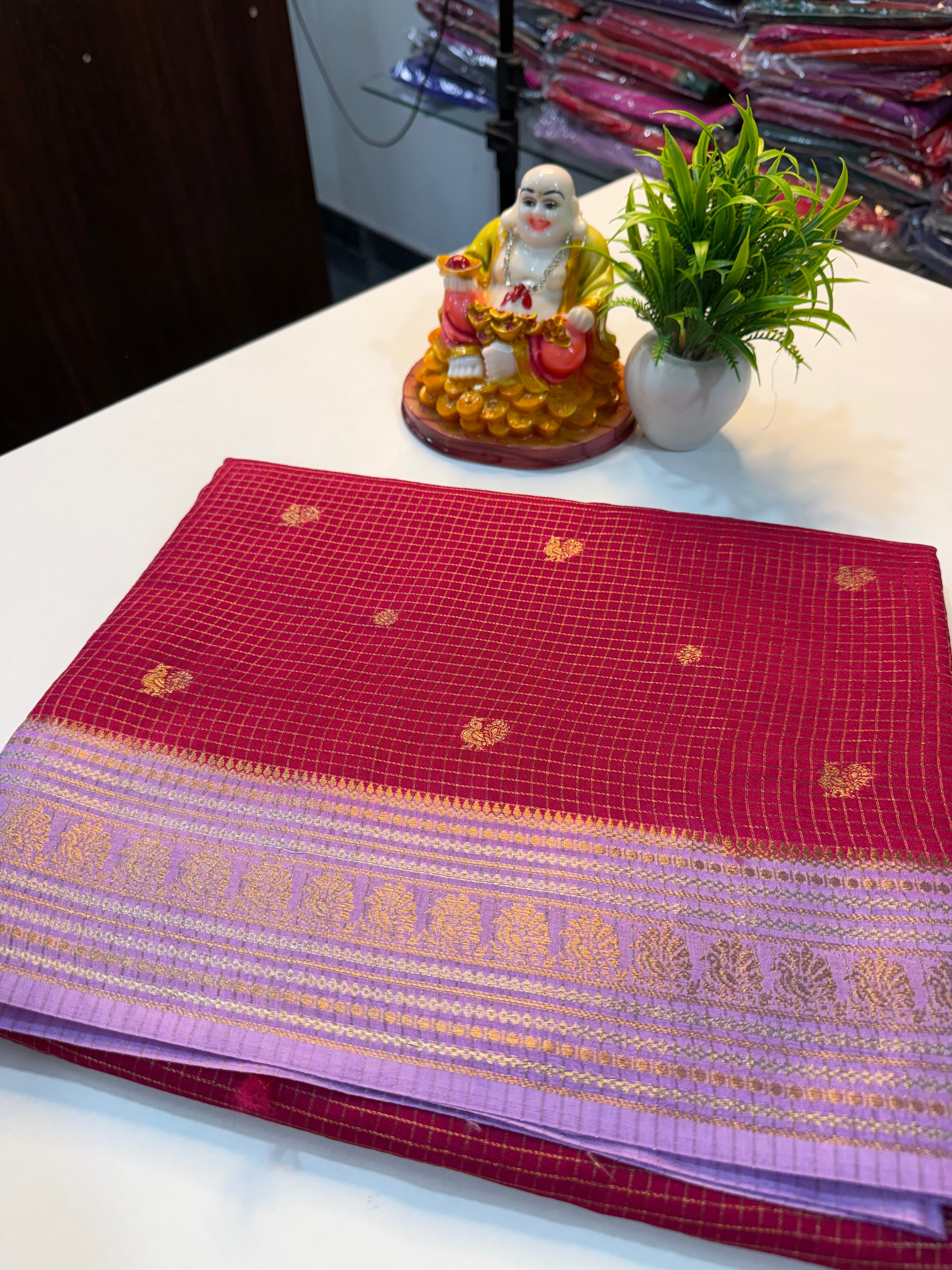 Premium Viscose Saree with Checks & Peacock Buttas with Contrast Butta Blouse | Padmavathi Silks and Sarees…