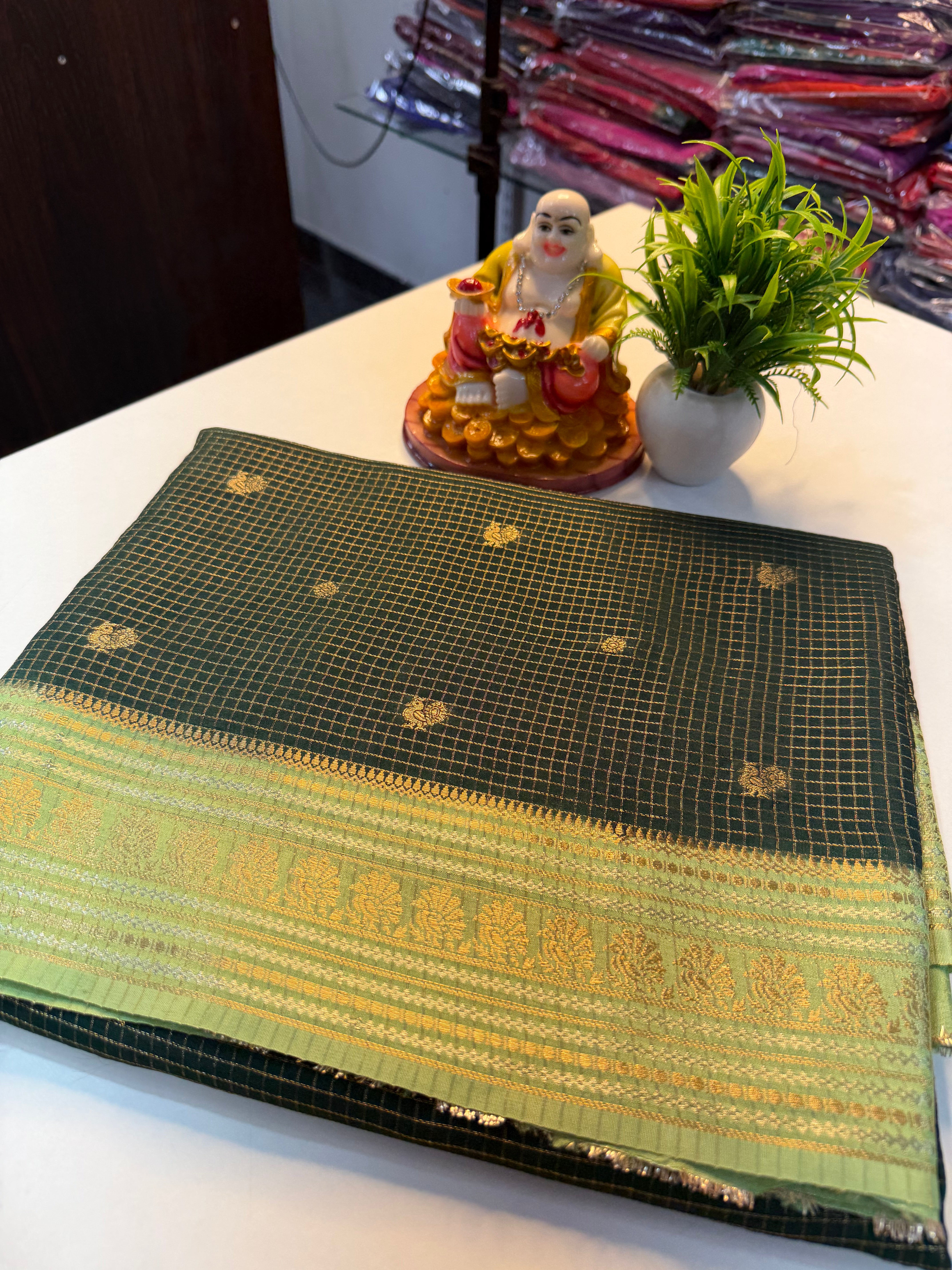 Premium Viscose Saree with Checks & Peacock Buttas with Contrast Butta Blouse | Padmavathi Silks and Sarees…