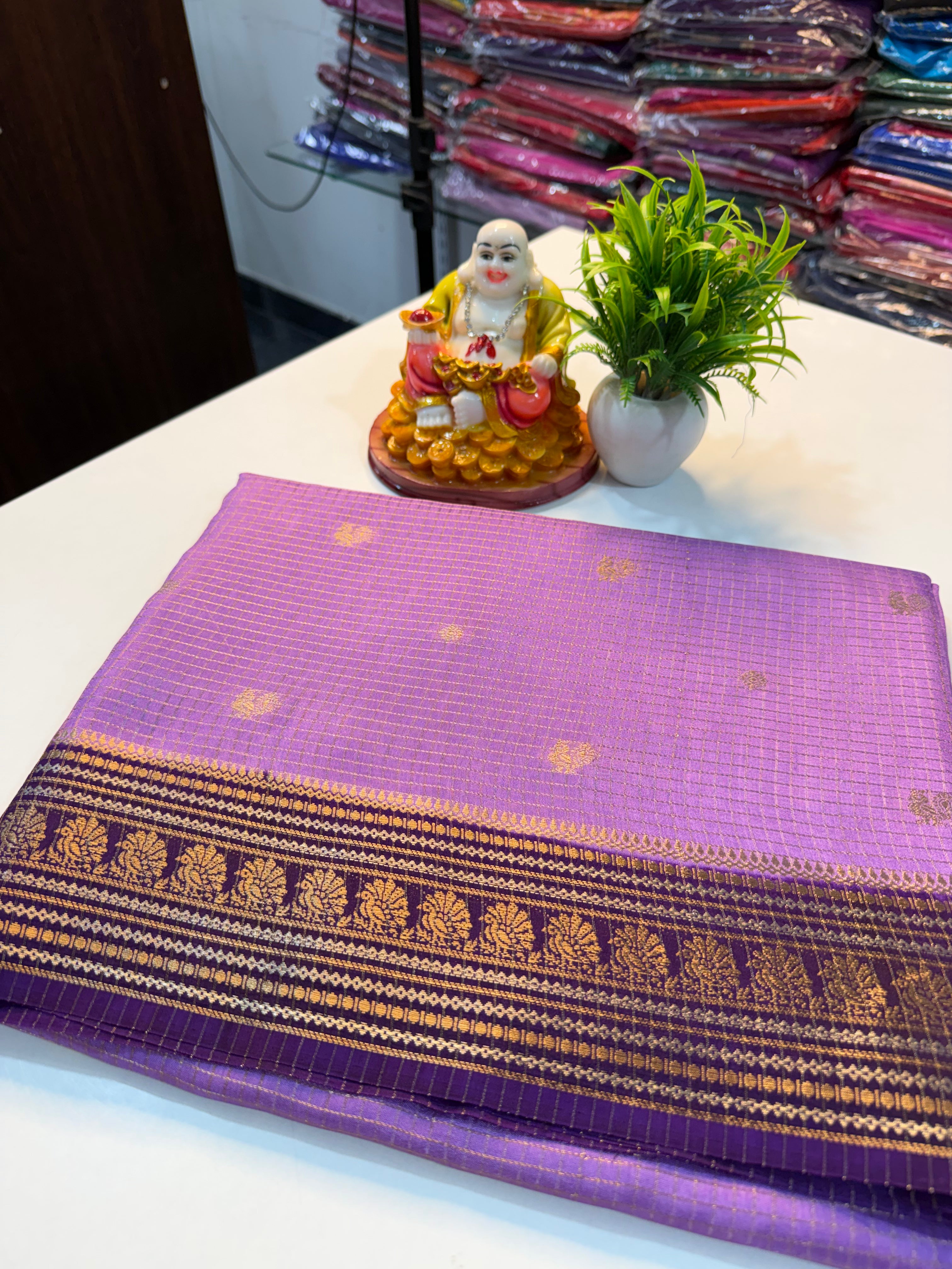 Premium Viscose Saree with Checks & Peacock Buttas with Contrast Butta Blouse | Padmavathi Silks and Sarees…