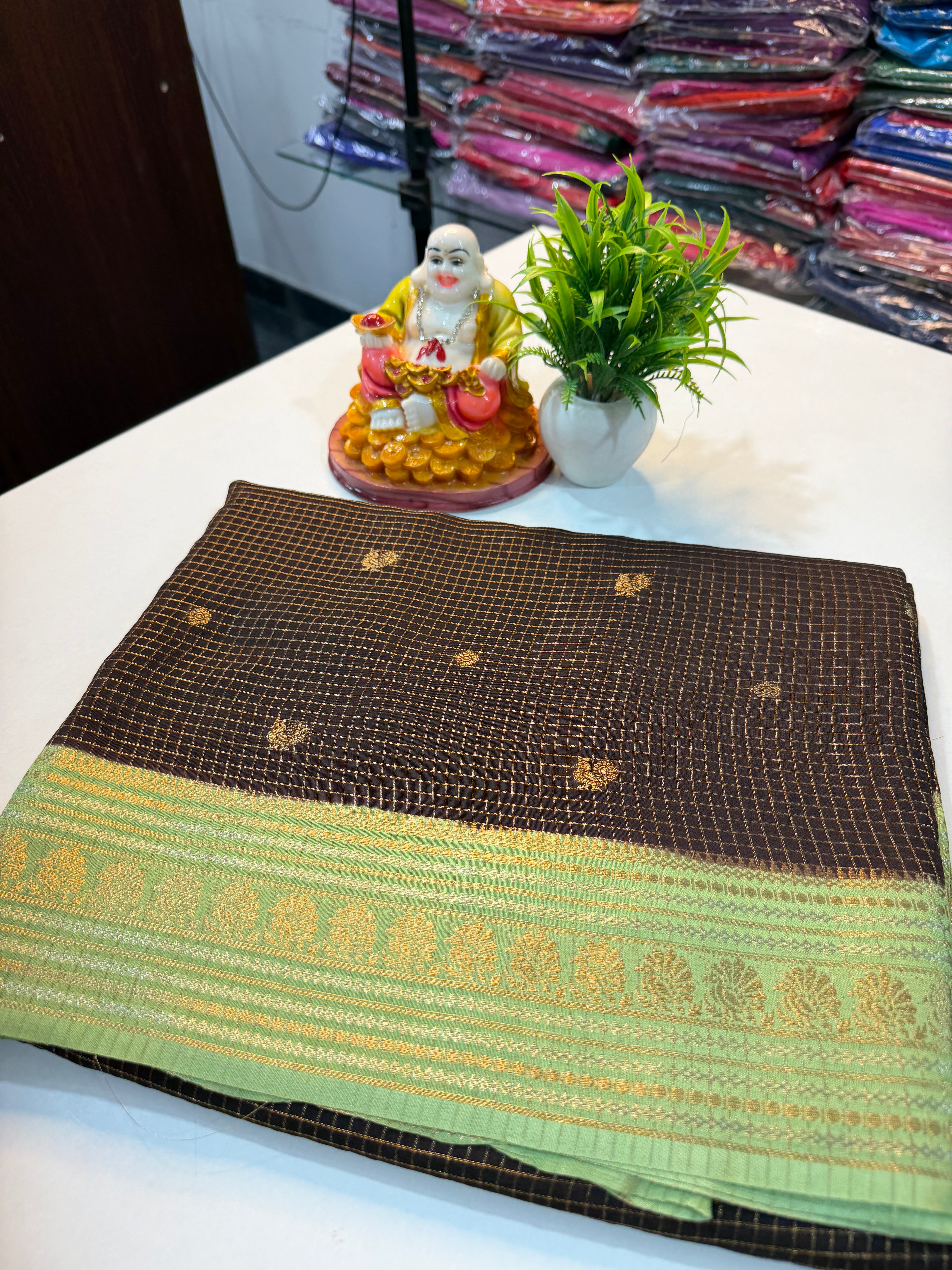 Premium Viscose Saree with Checks & Peacock Buttas with Contrast Butta Blouse | Padmavathi Silks and Sarees…