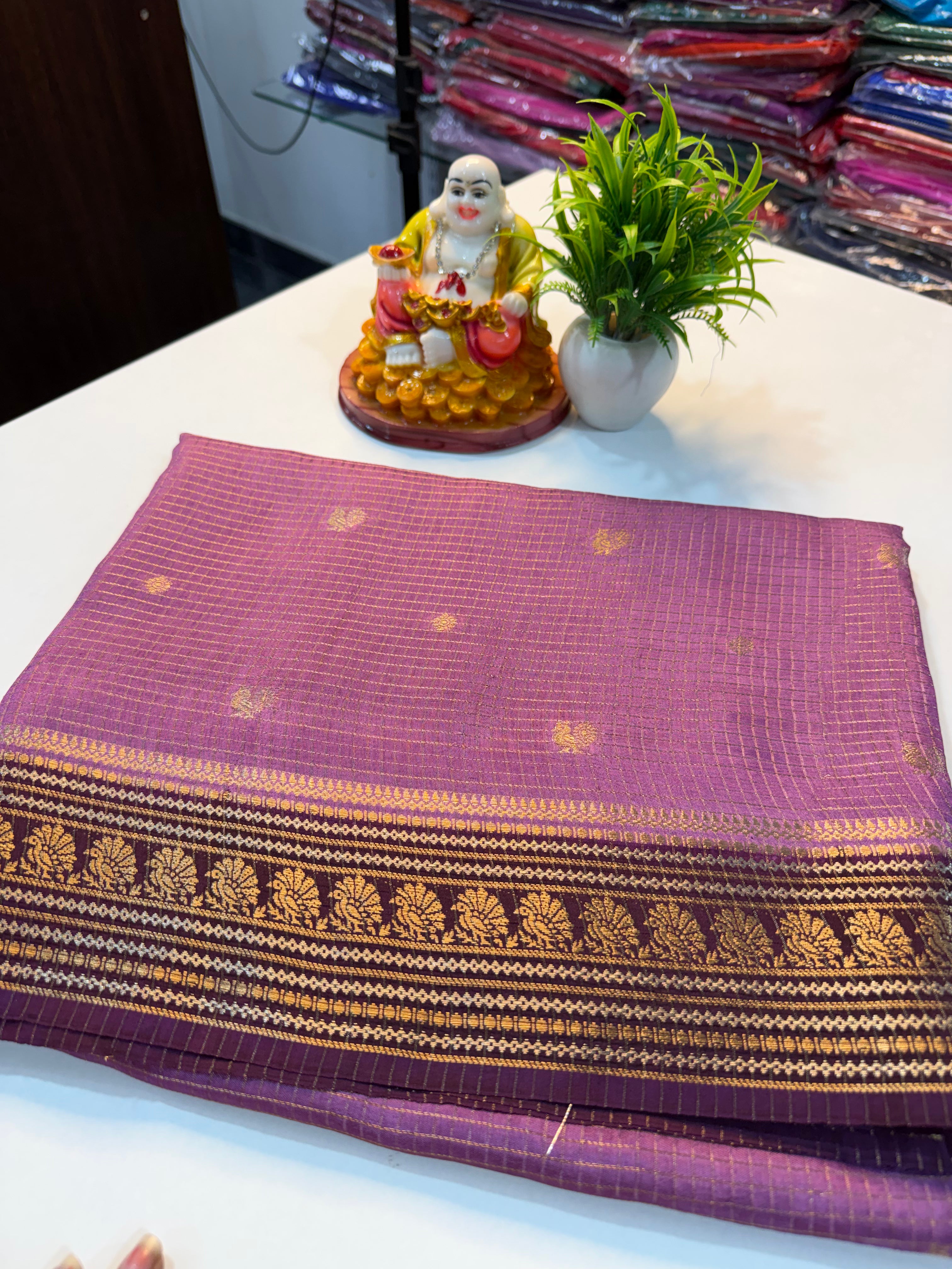Premium Viscose Saree with Checks & Peacock Buttas with Contrast Butta Blouse | Padmavathi Silks and Sarees…