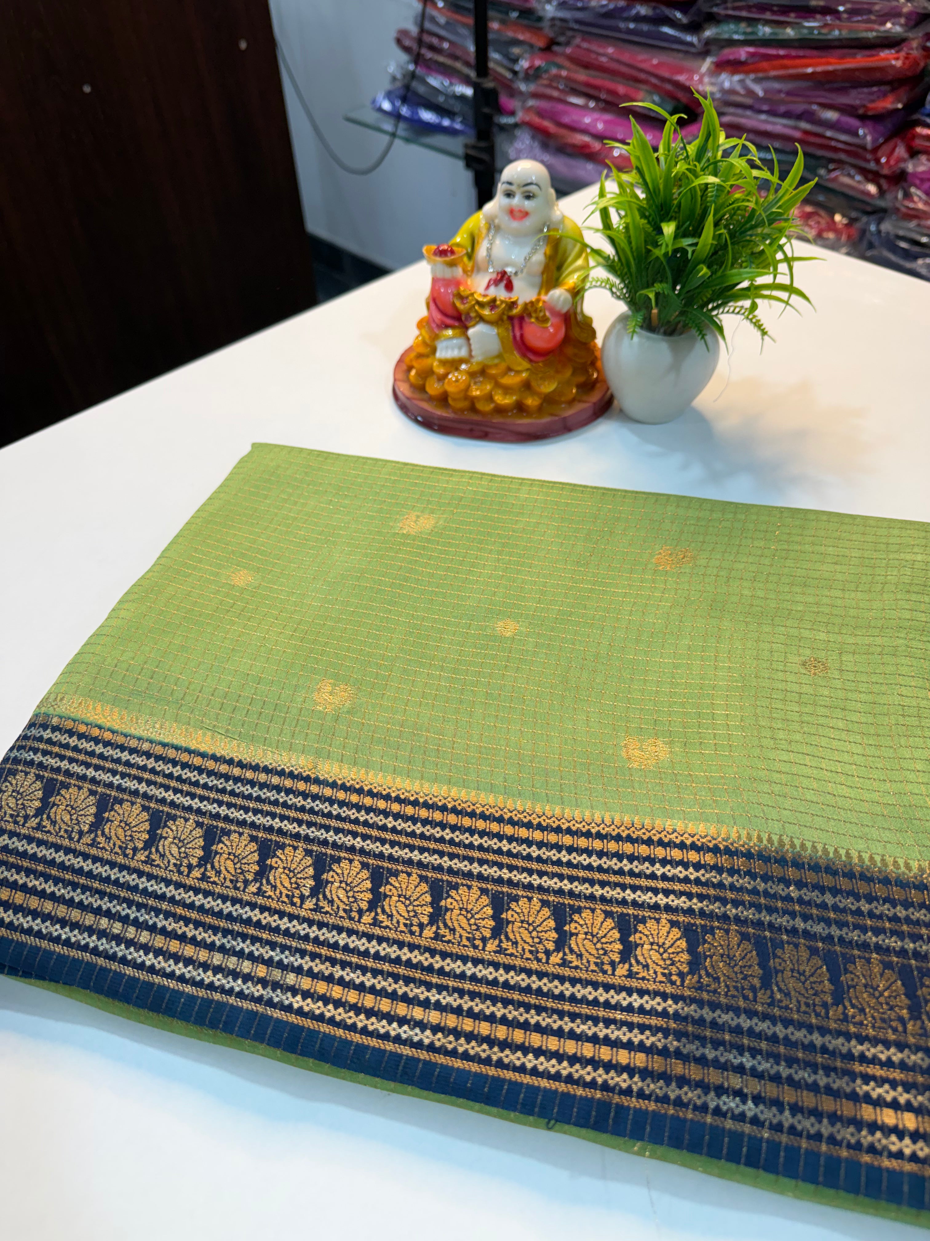 Premium Viscose Saree with Checks & Peacock Buttas with Contrast Butta Blouse | Padmavathi Silks and Sarees…
