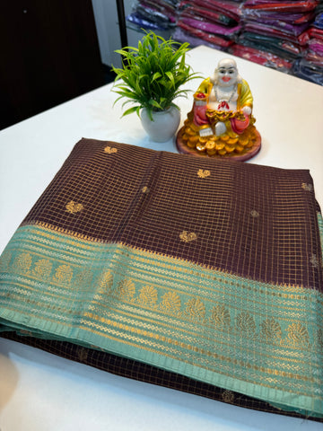 Premium Viscose Saree with Checks & Peacock Buttas with Contrast Butta Blouse | Padmavathi Silks and Sarees…