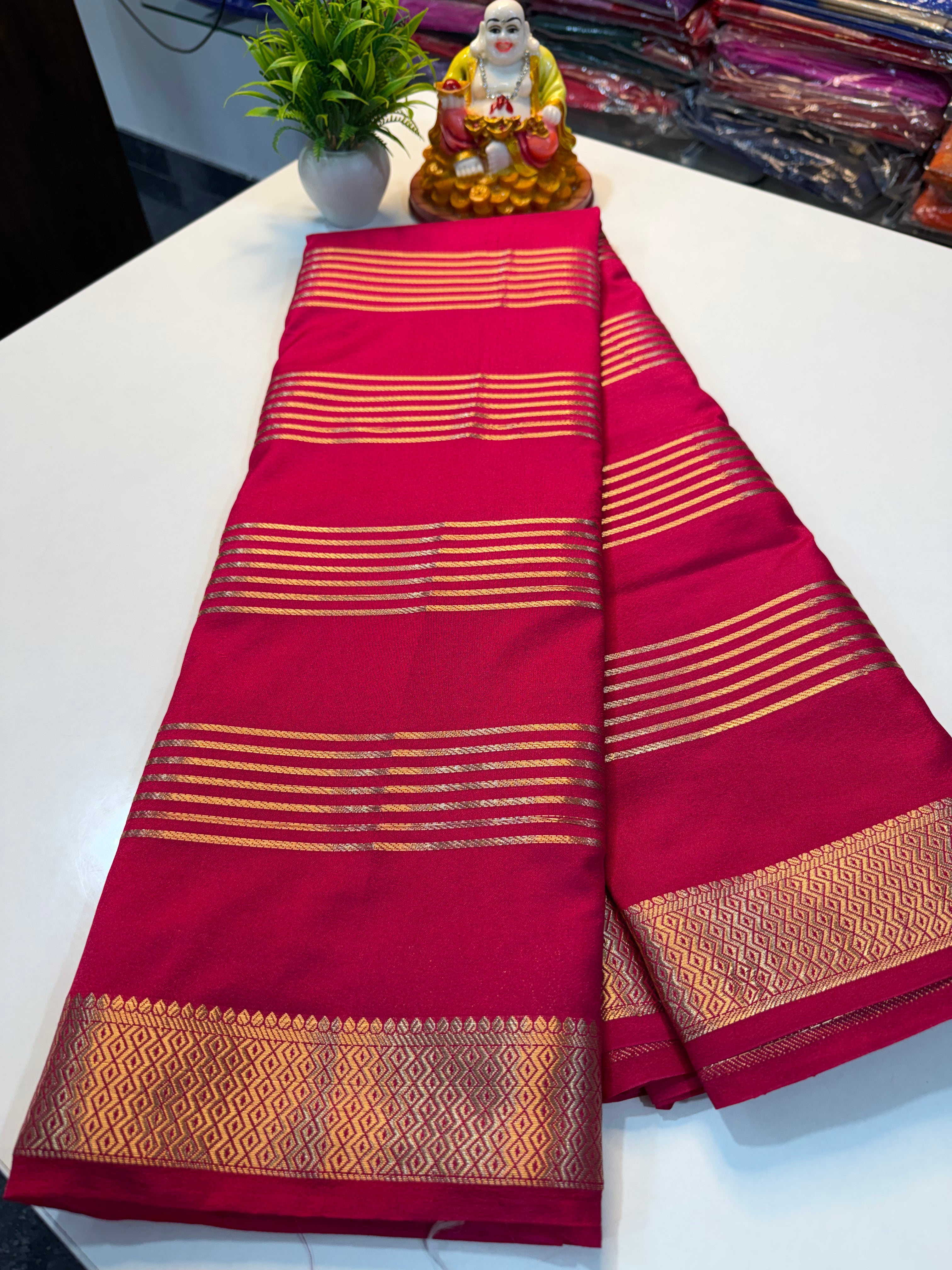 Mysore Crape Silk Saree with Stripes & Rich Pallu…
