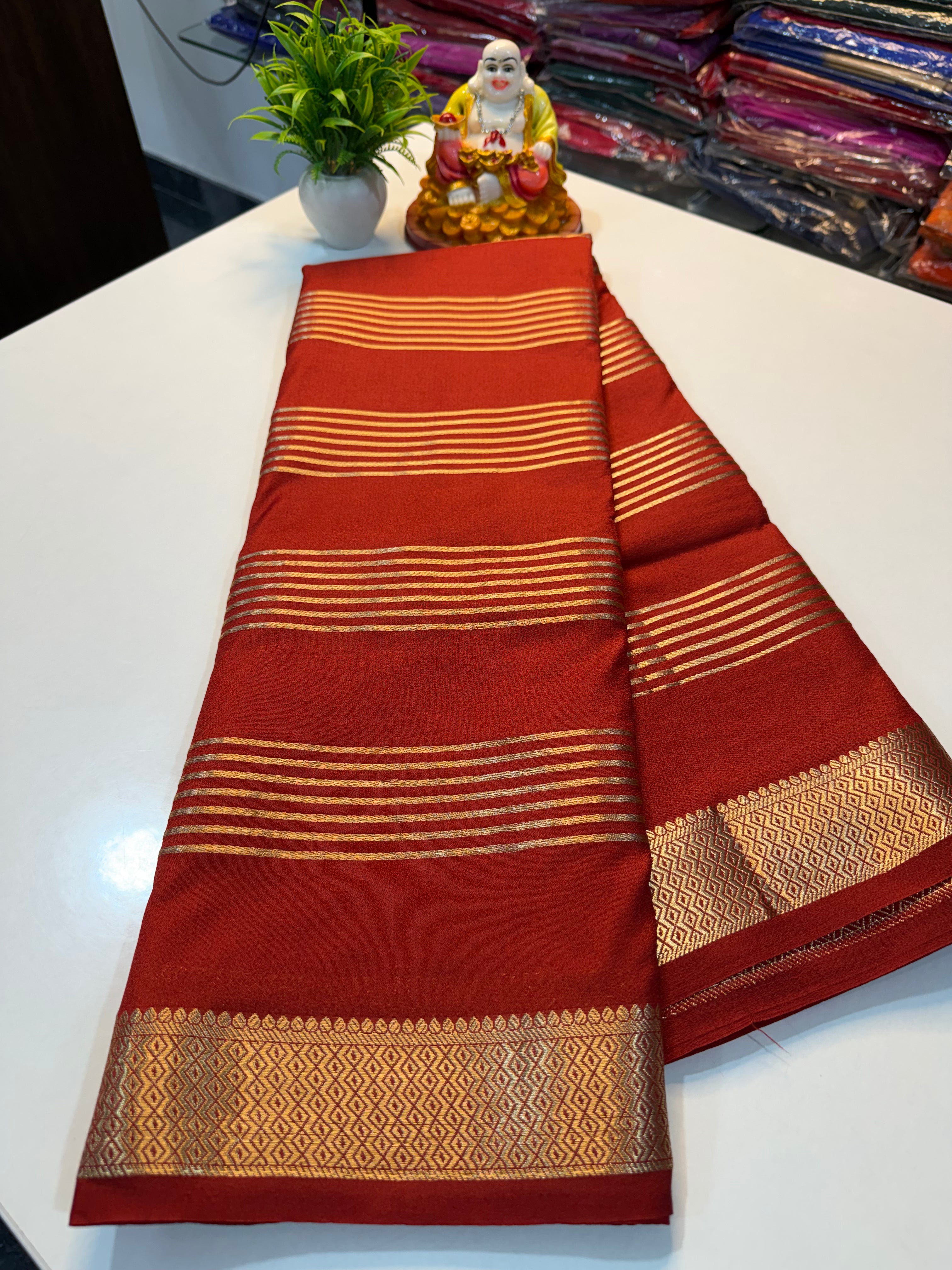 Mysore Crape Silk Saree with Stripes & Rich Pallu…