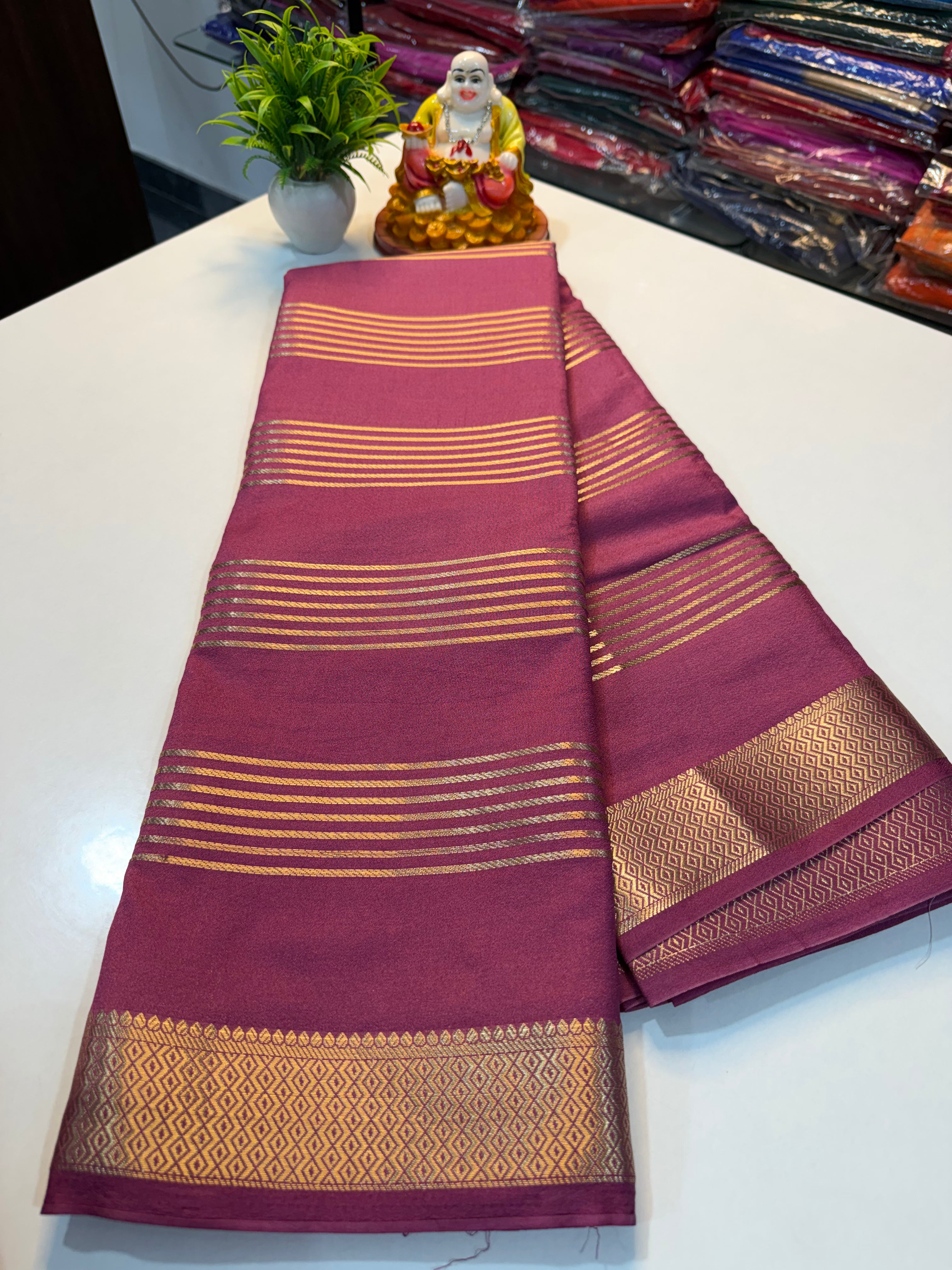 Mysore Crape Silk Saree with Stripes & Rich Pallu…
