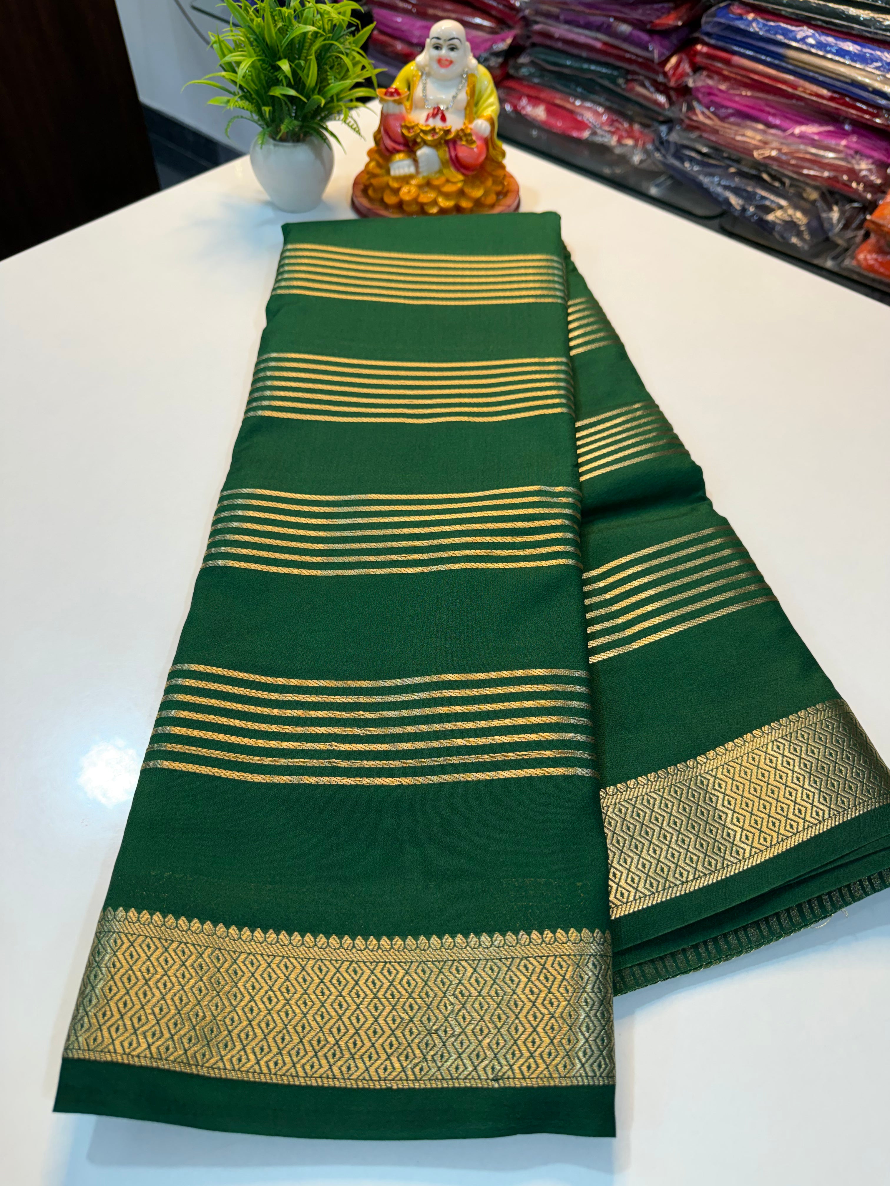 Mysore Crape Silk Saree with Stripes & Rich Pallu…