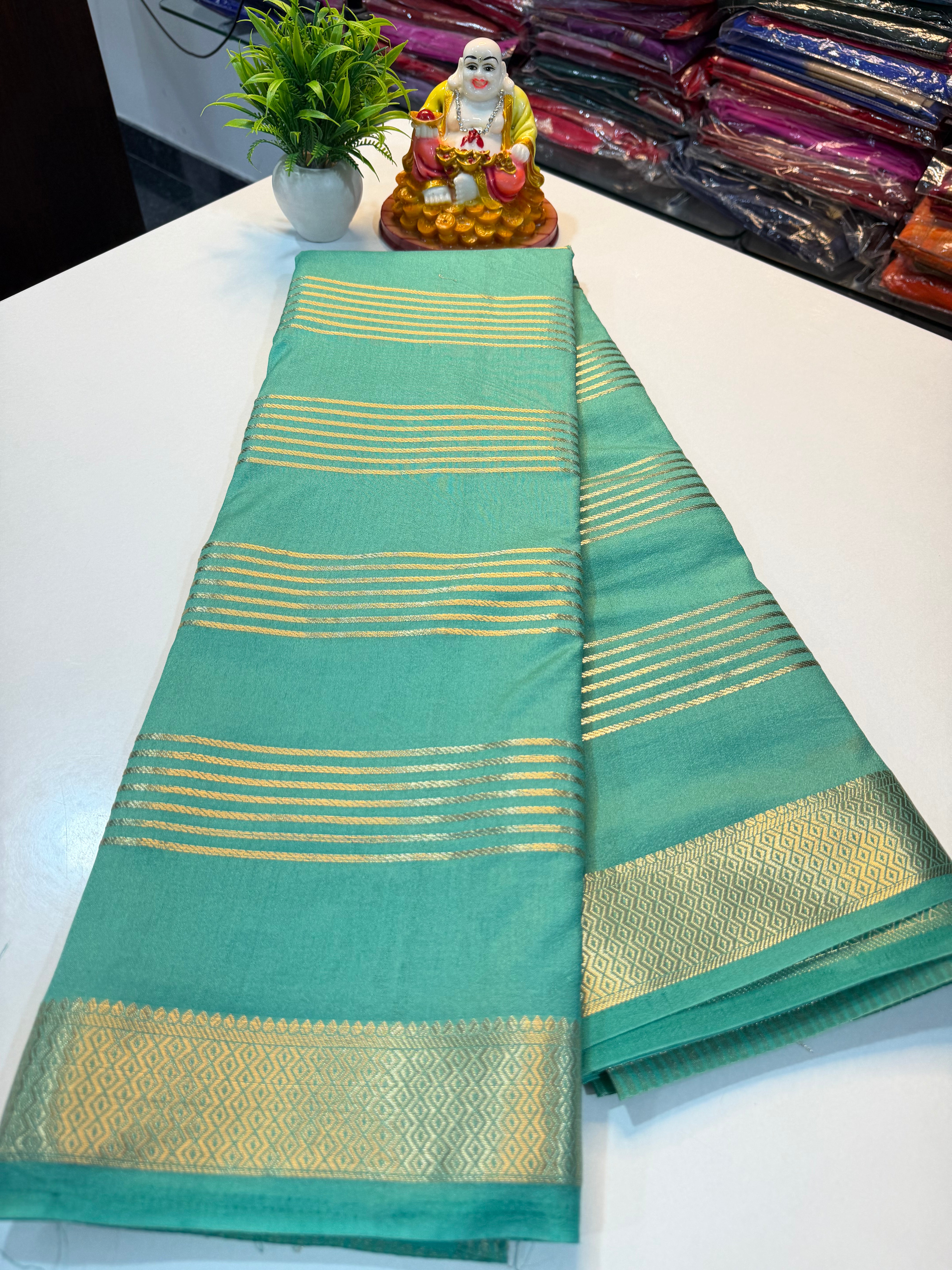 Mysore Crape Silk Saree with Stripes & Rich Pallu…