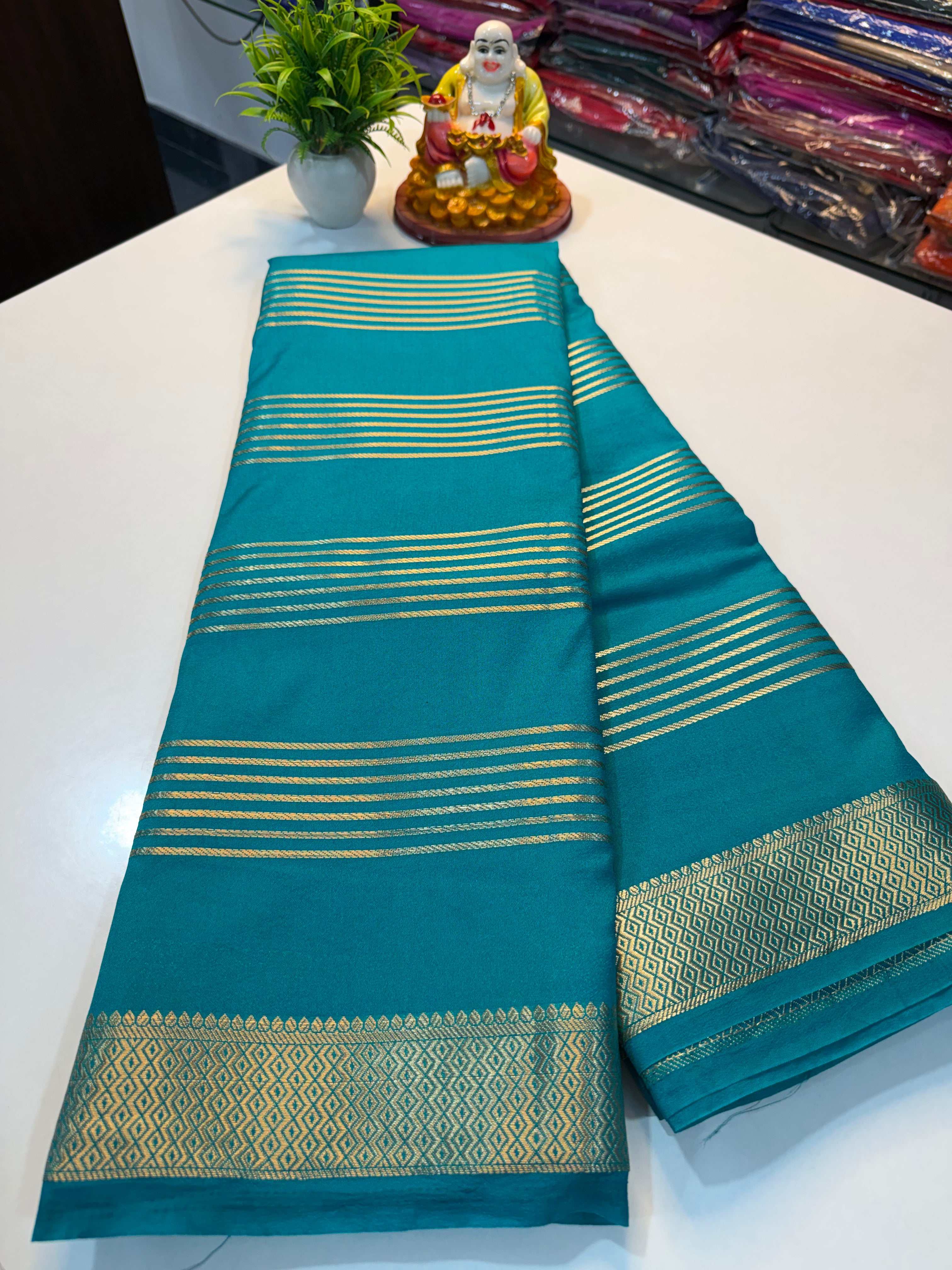 Mysore Crape Silk Saree with Stripes & Rich Pallu…