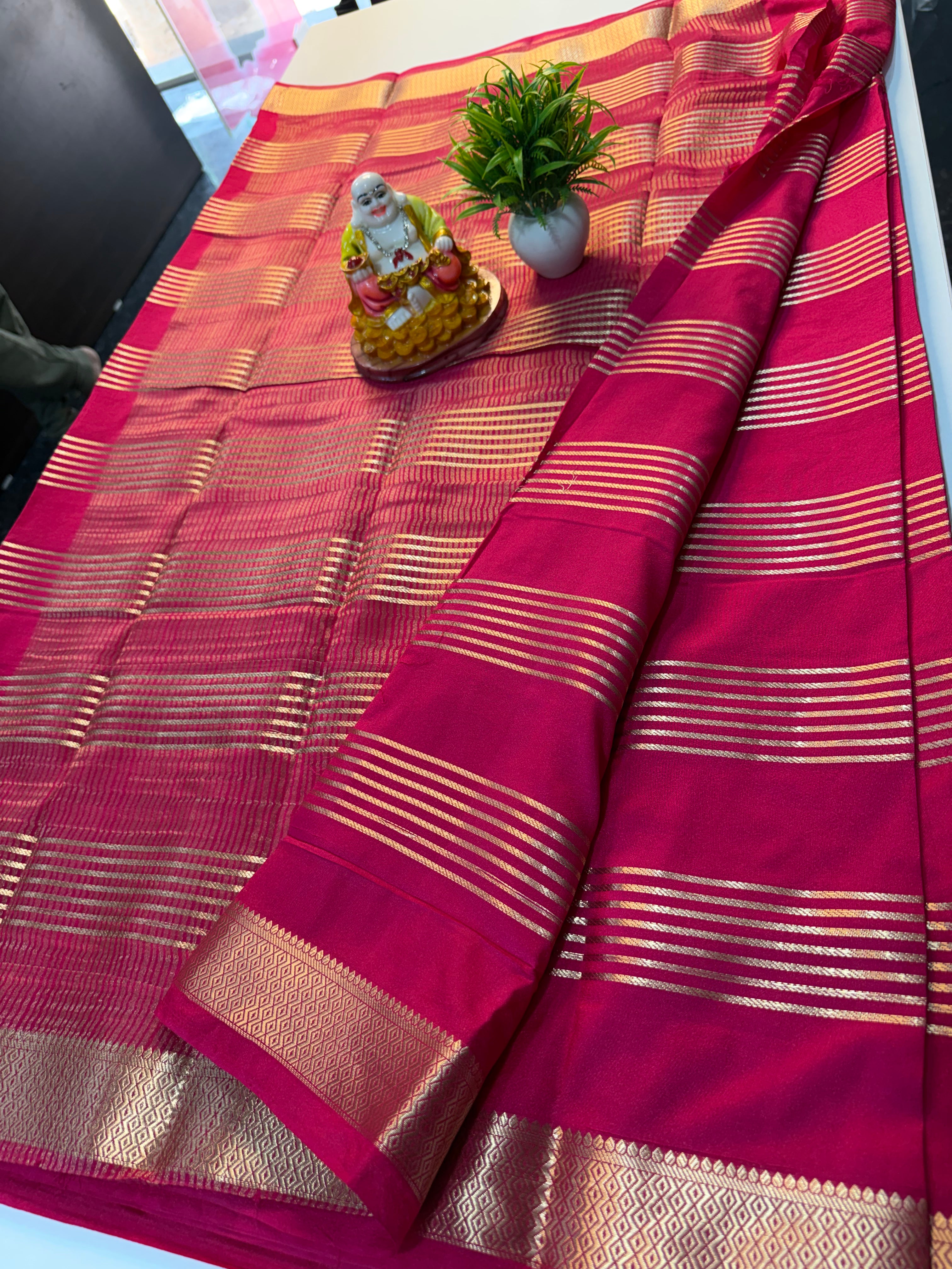 Mysore Crape Silk Saree with Stripes & Rich Pallu…