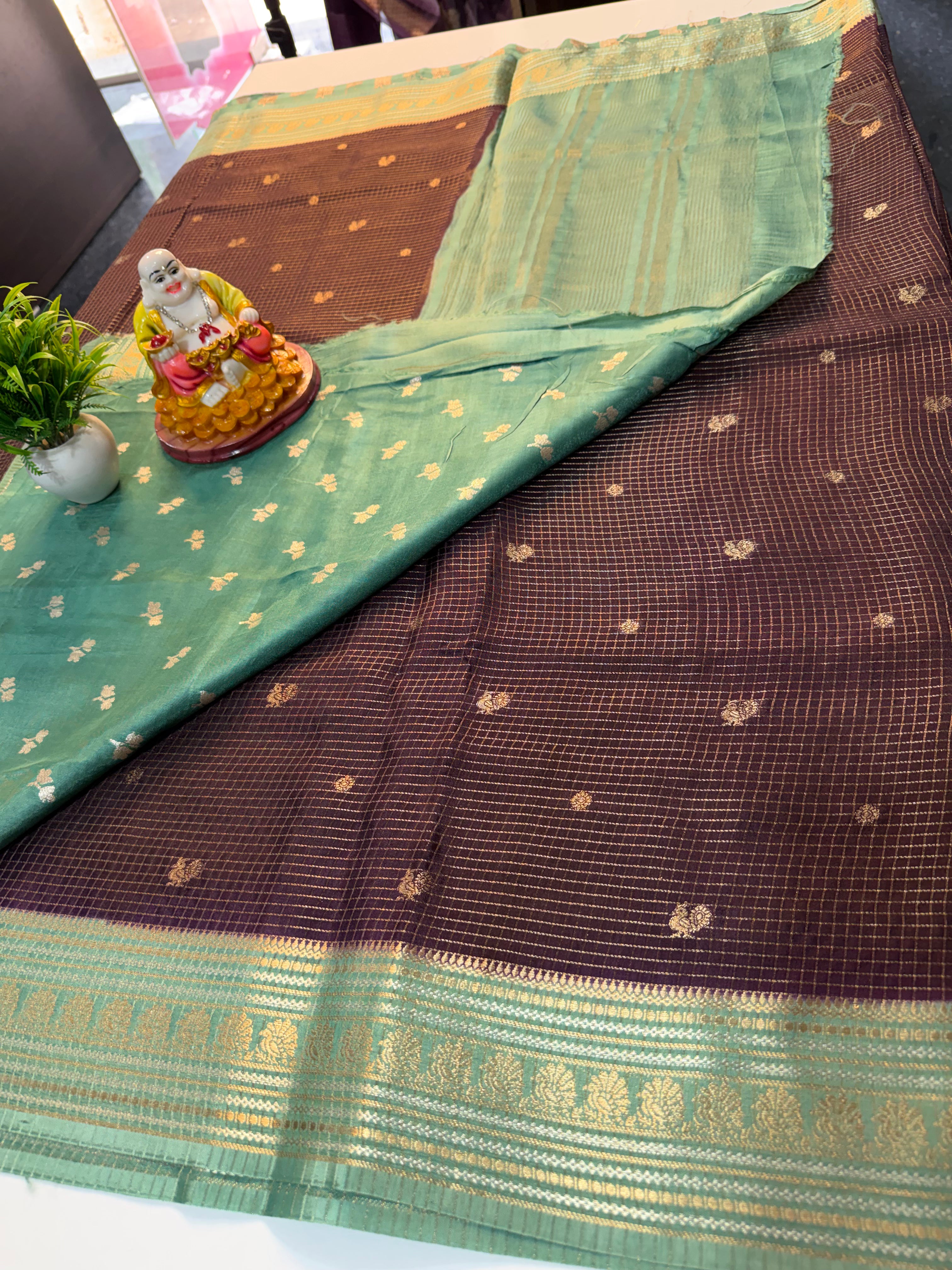 Premium Viscose Saree with Checks & Peacock Buttas with Contrast Butta Blouse | Padmavathi Silks and Sarees…