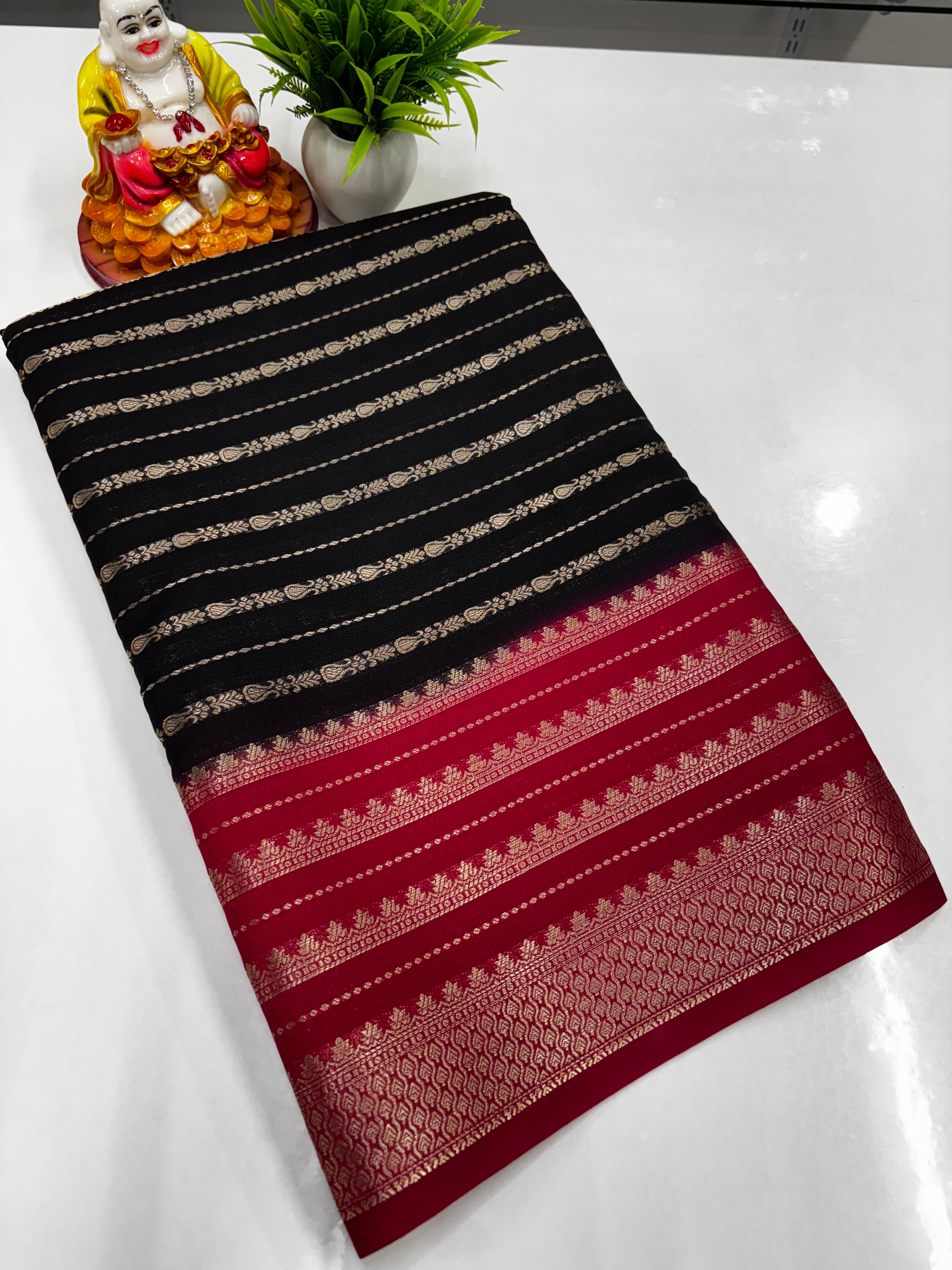 Semi Crepe Saree featuring beautiful stripes and vibrant colors,