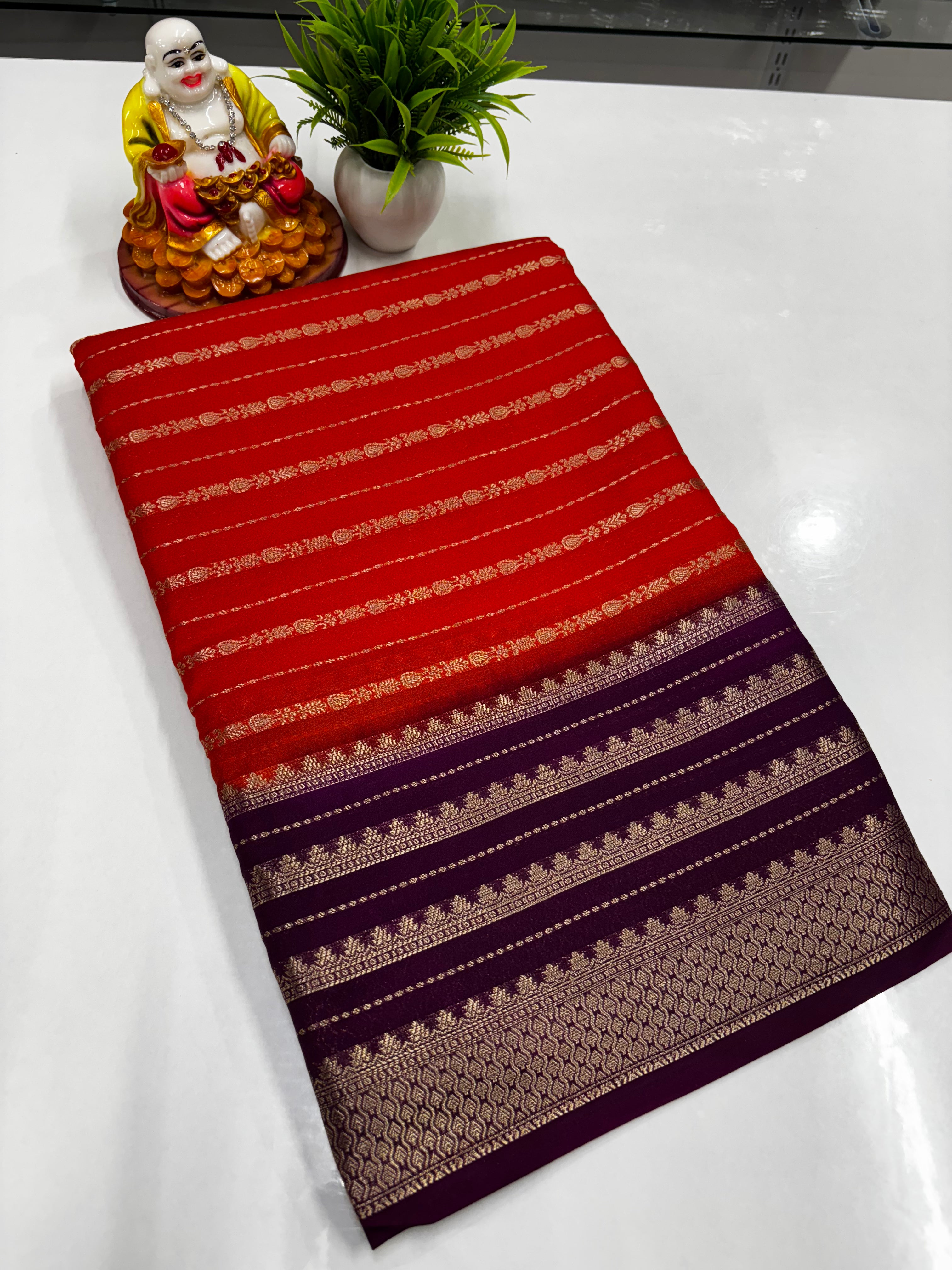 Semi Crepe Saree featuring beautiful stripes and vibrant colors,