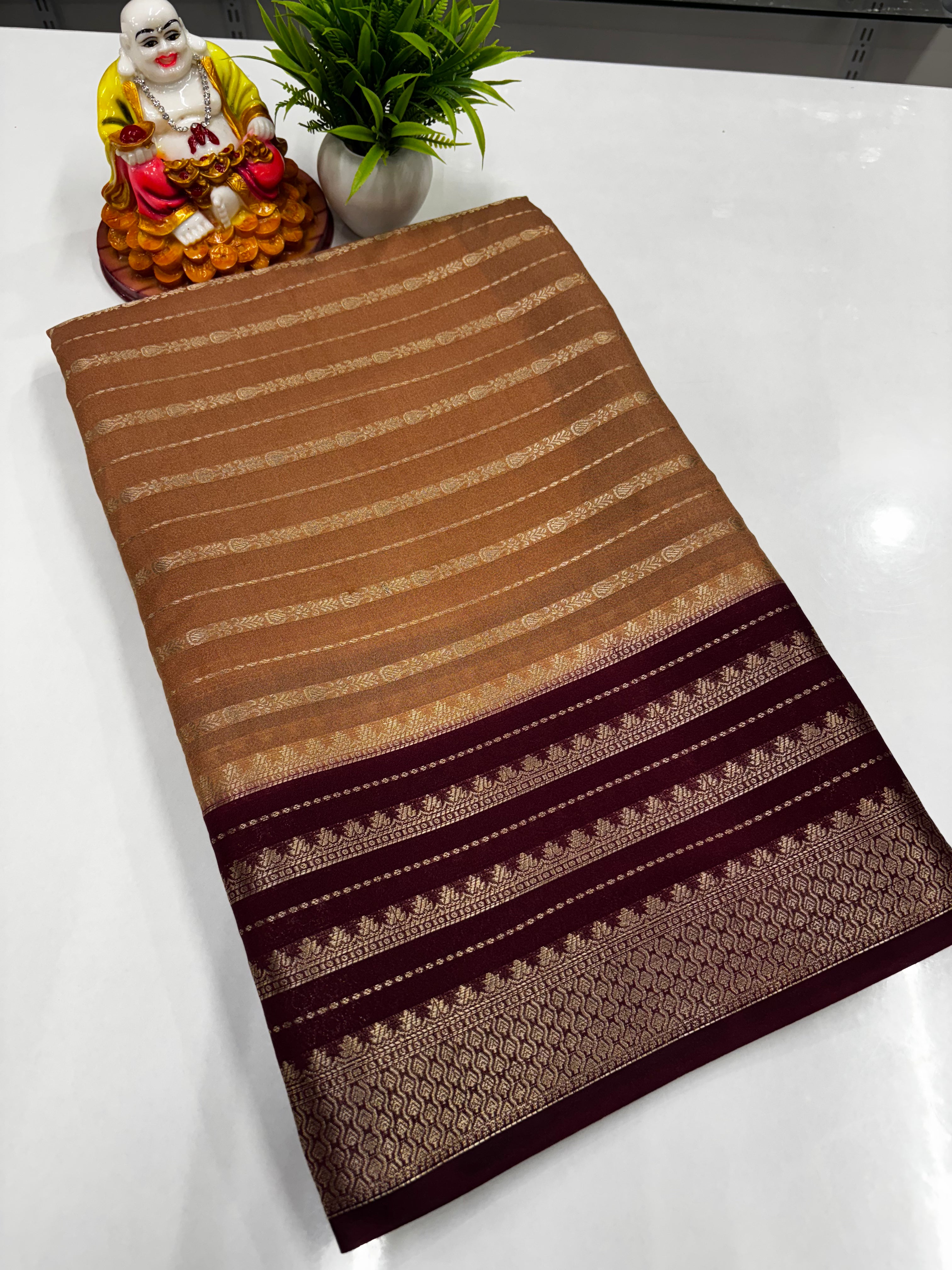Semi Crepe Saree featuring beautiful stripes and vibrant colors,