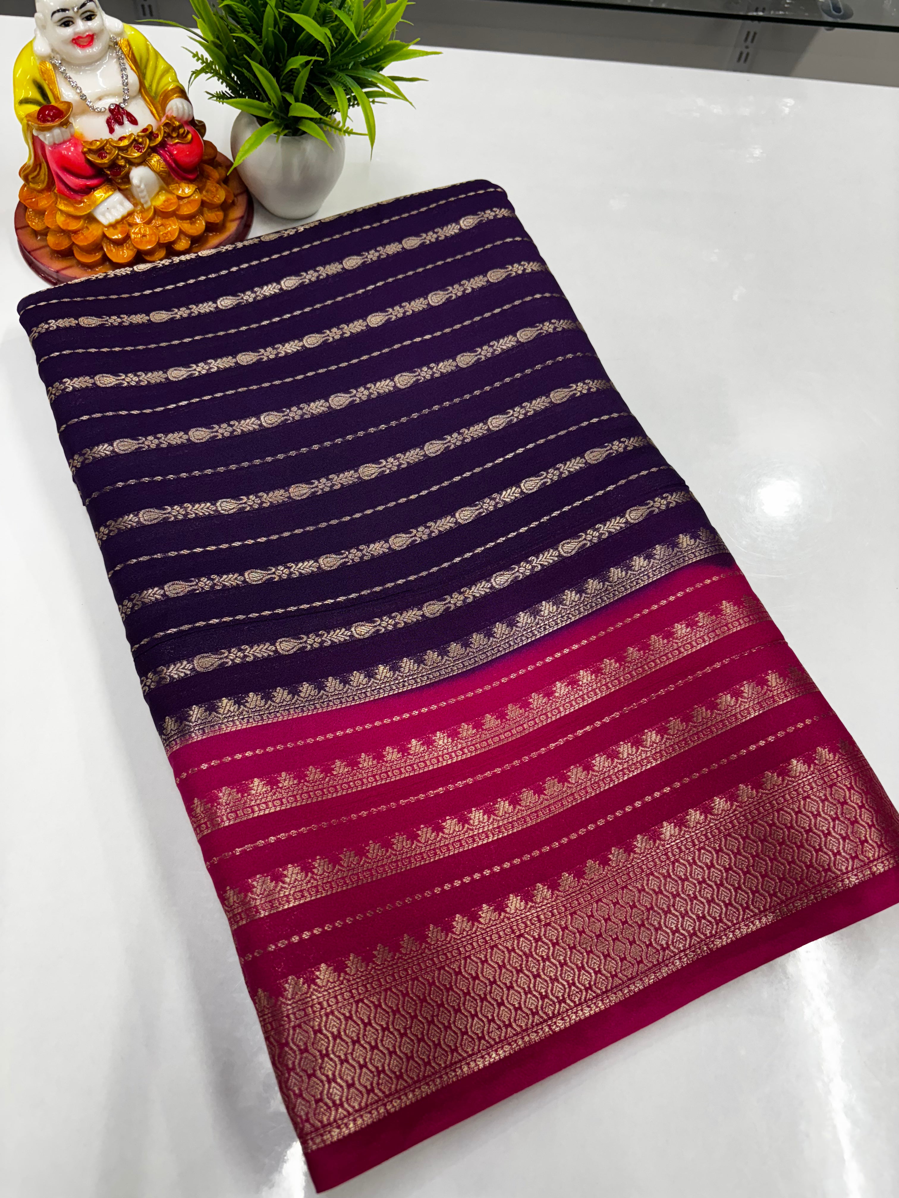 Semi Crepe Saree featuring beautiful stripes and vibrant colors,