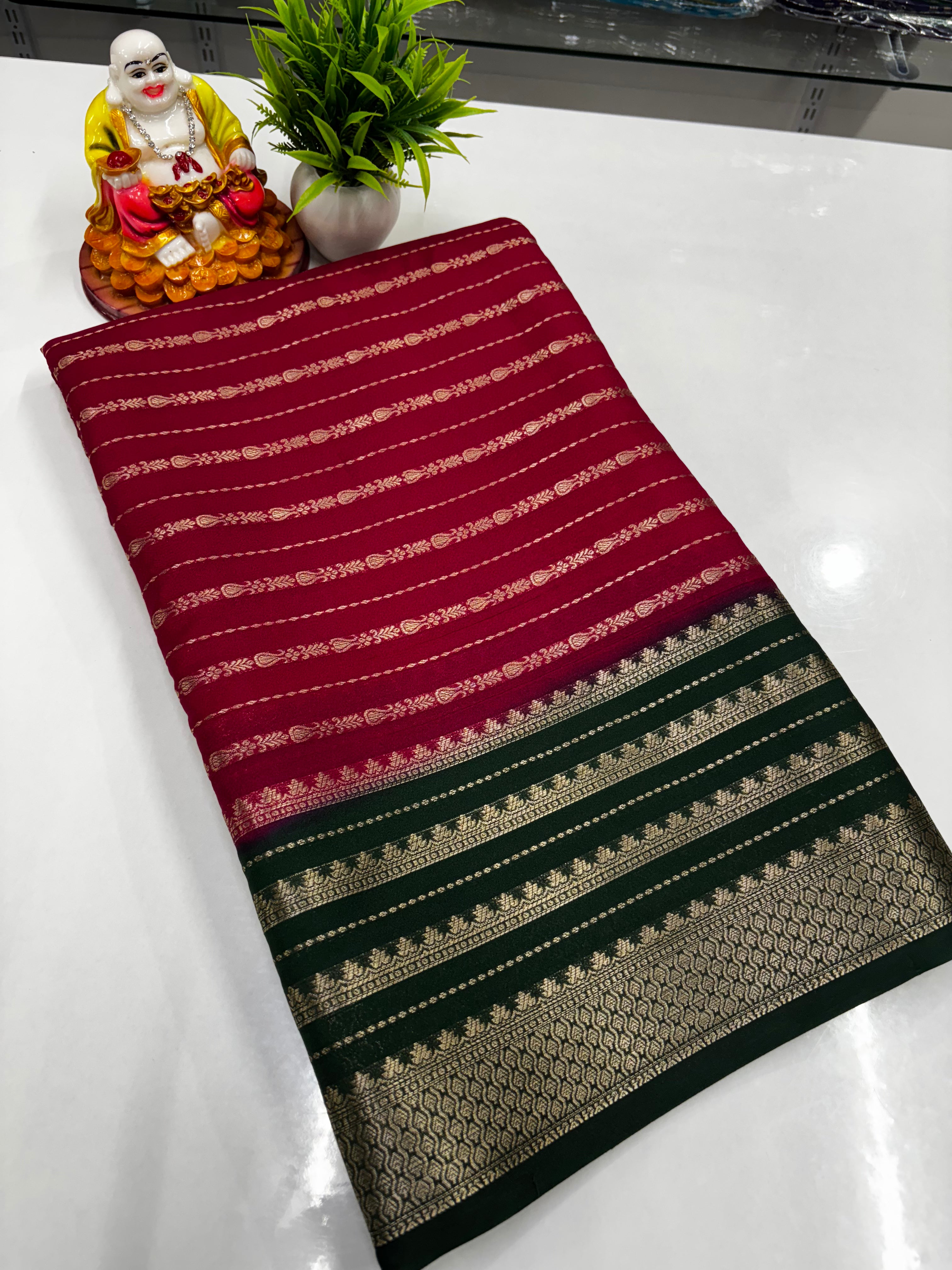 Semi Crepe Saree featuring beautiful stripes and vibrant colors,