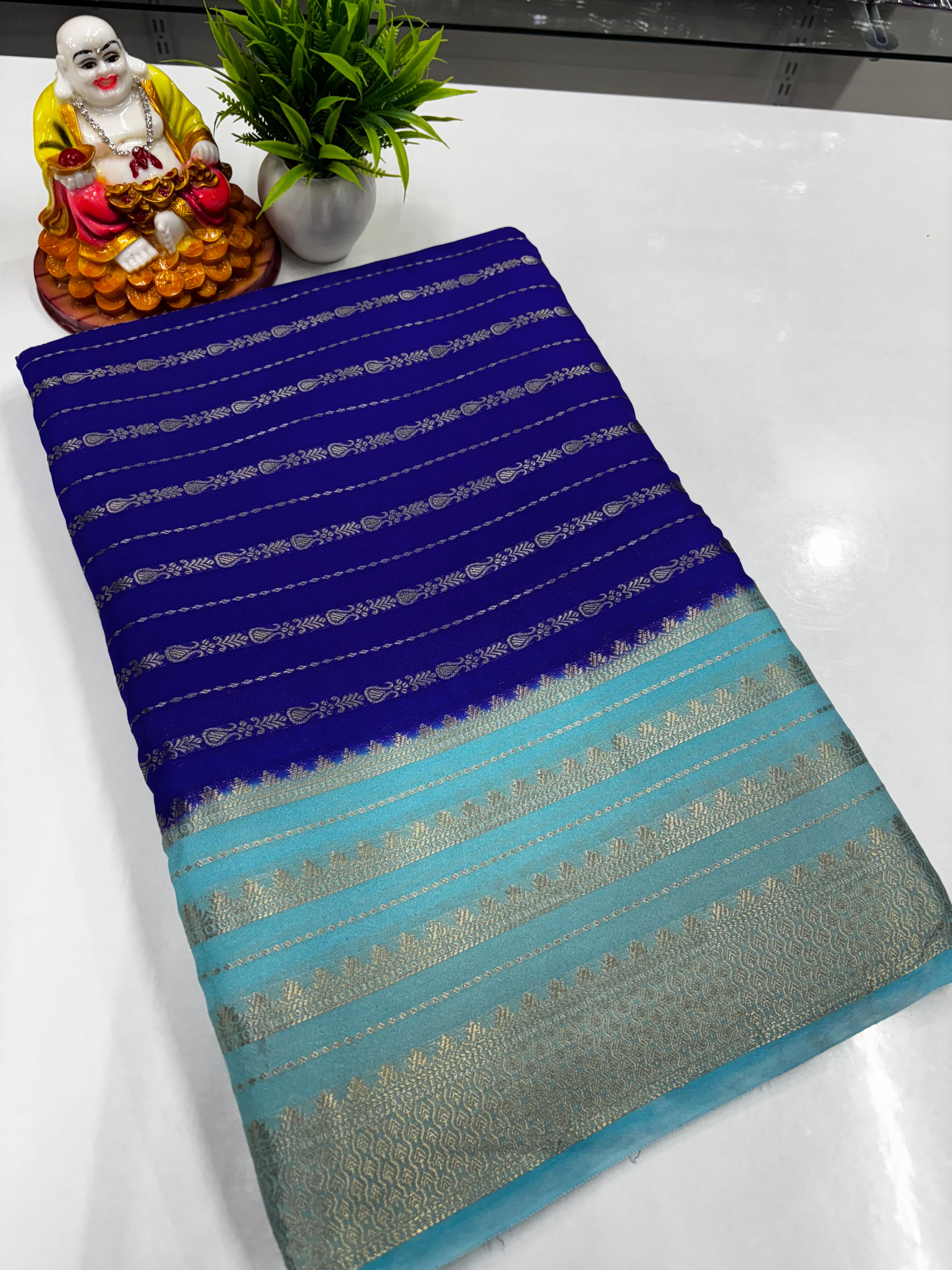 Semi Crepe Saree featuring beautiful stripes and vibrant colors,