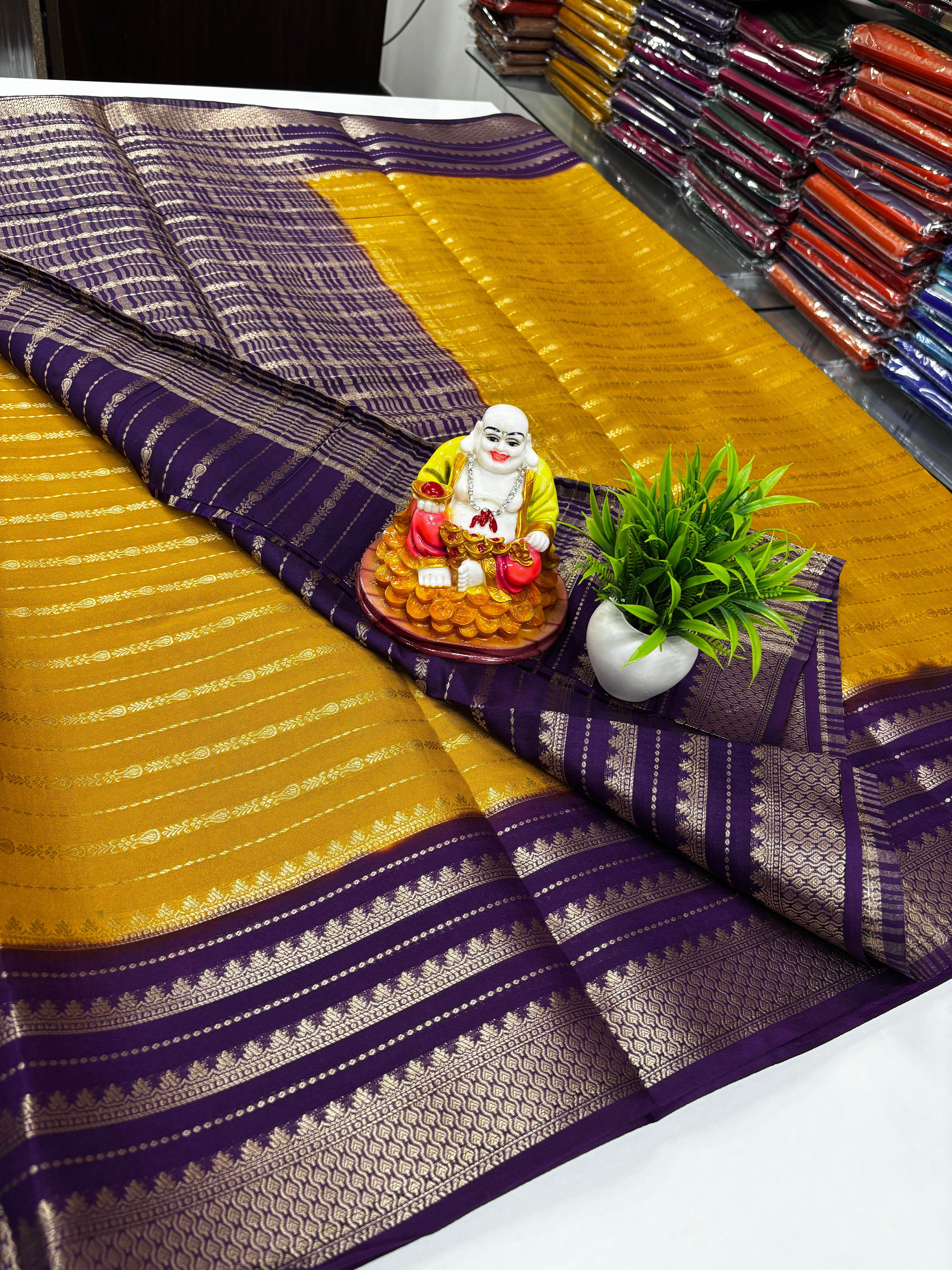 Semi Crepe Saree featuring beautiful stripes and vibrant colors,