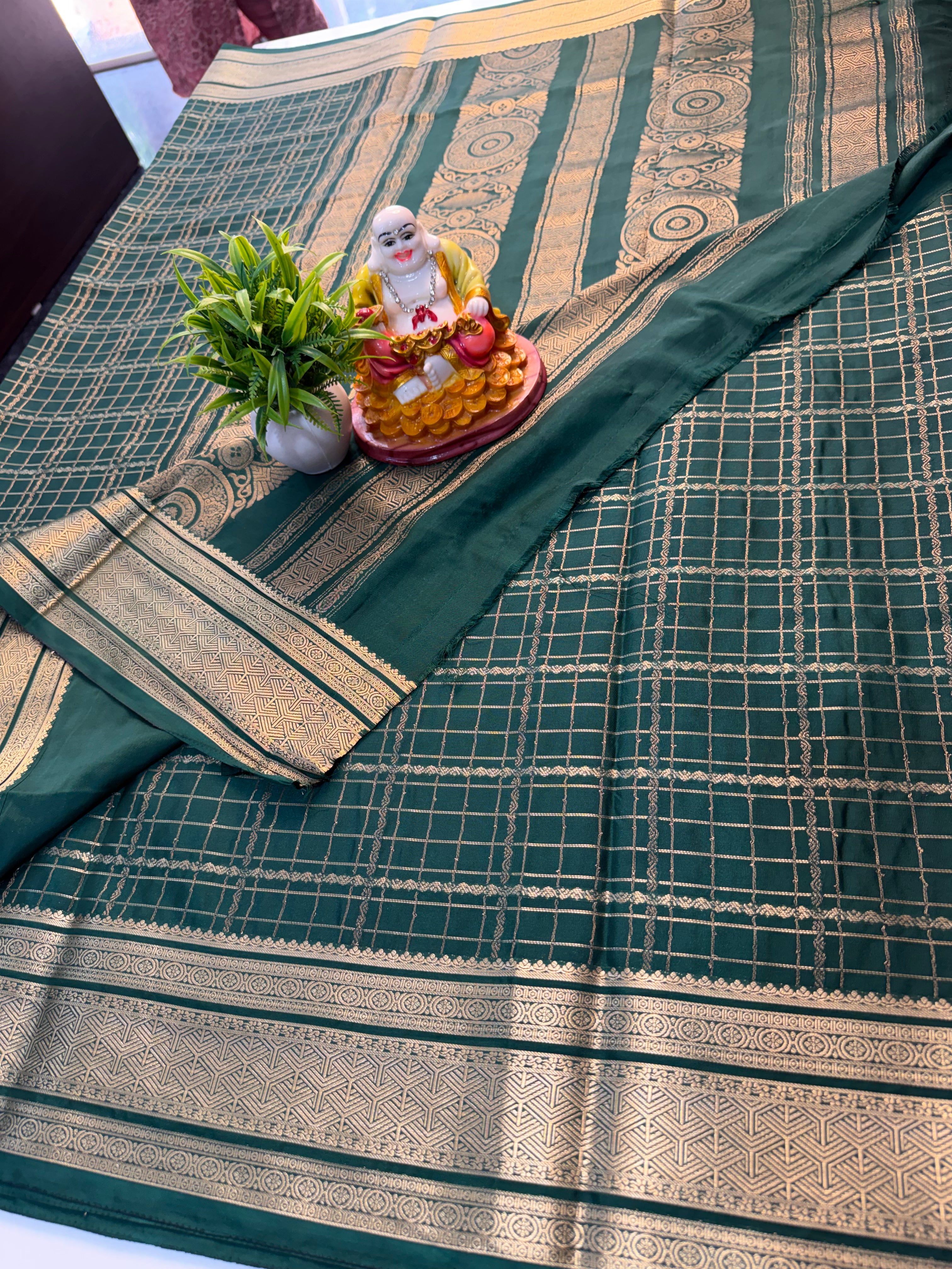 Premium Mysore Crepe Silk Saree with Checks & Rich Pallu | Padmavathi Silks and Sarees…
