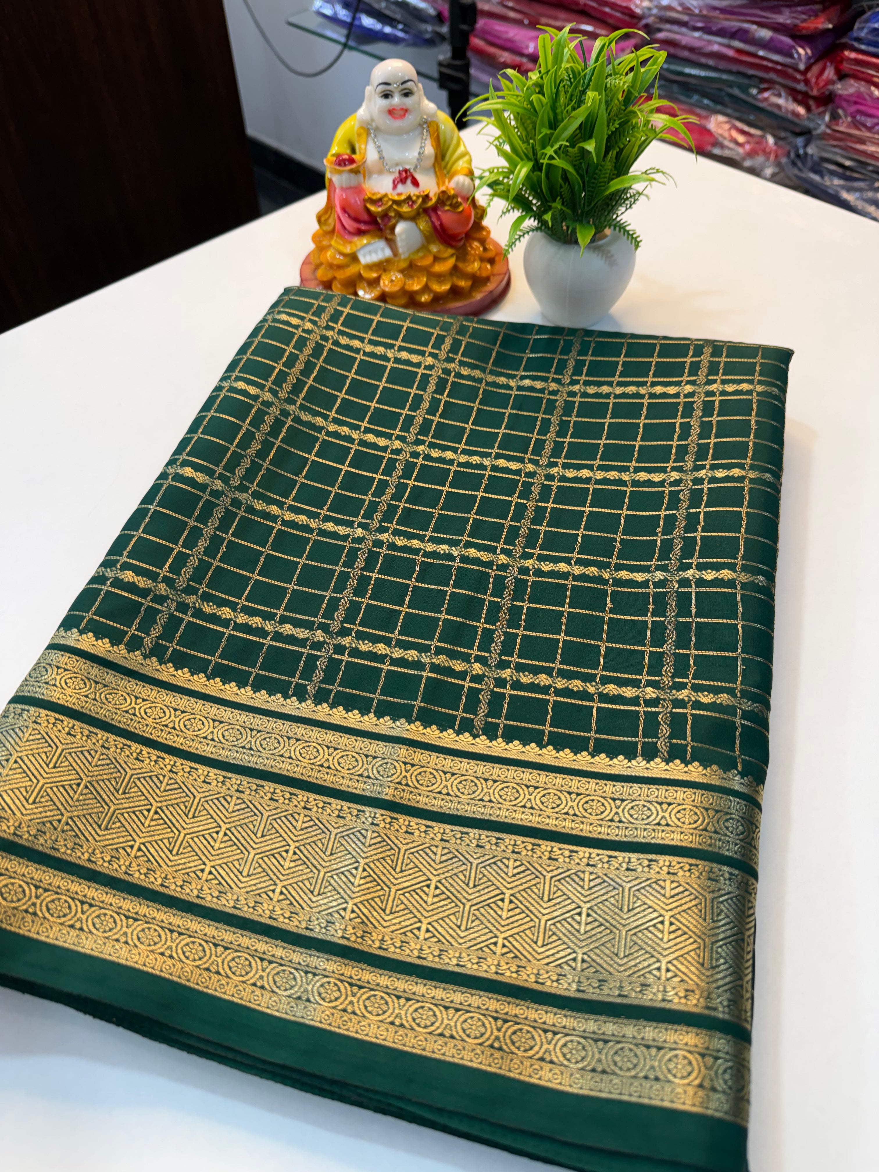 Premium Mysore Crepe Silk Saree with Checks & Rich Pallu | Padmavathi Silks and Sarees…