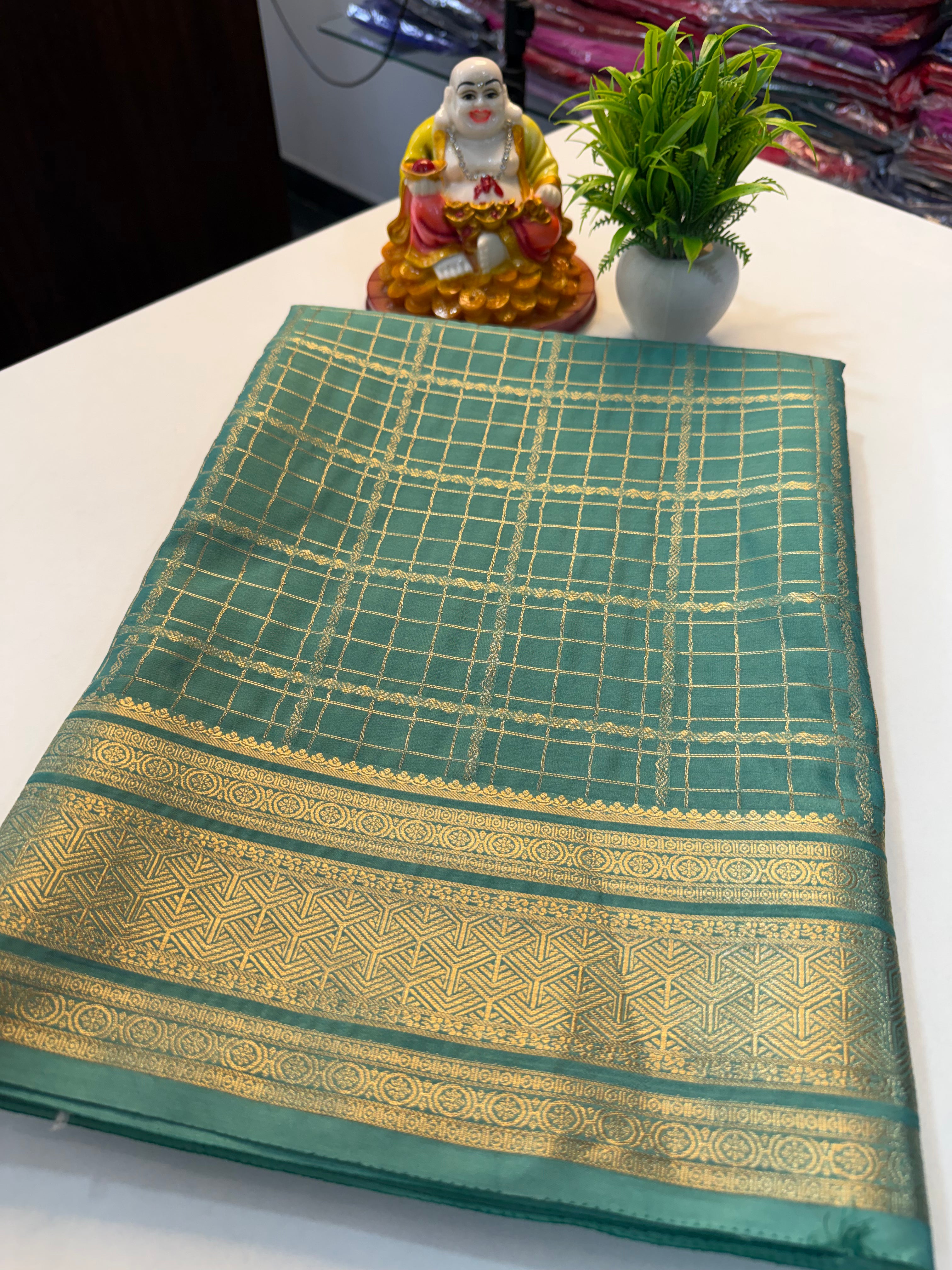 Premium Mysore Crepe Silk Saree with Checks & Rich Pallu | Padmavathi Silks and Sarees…
