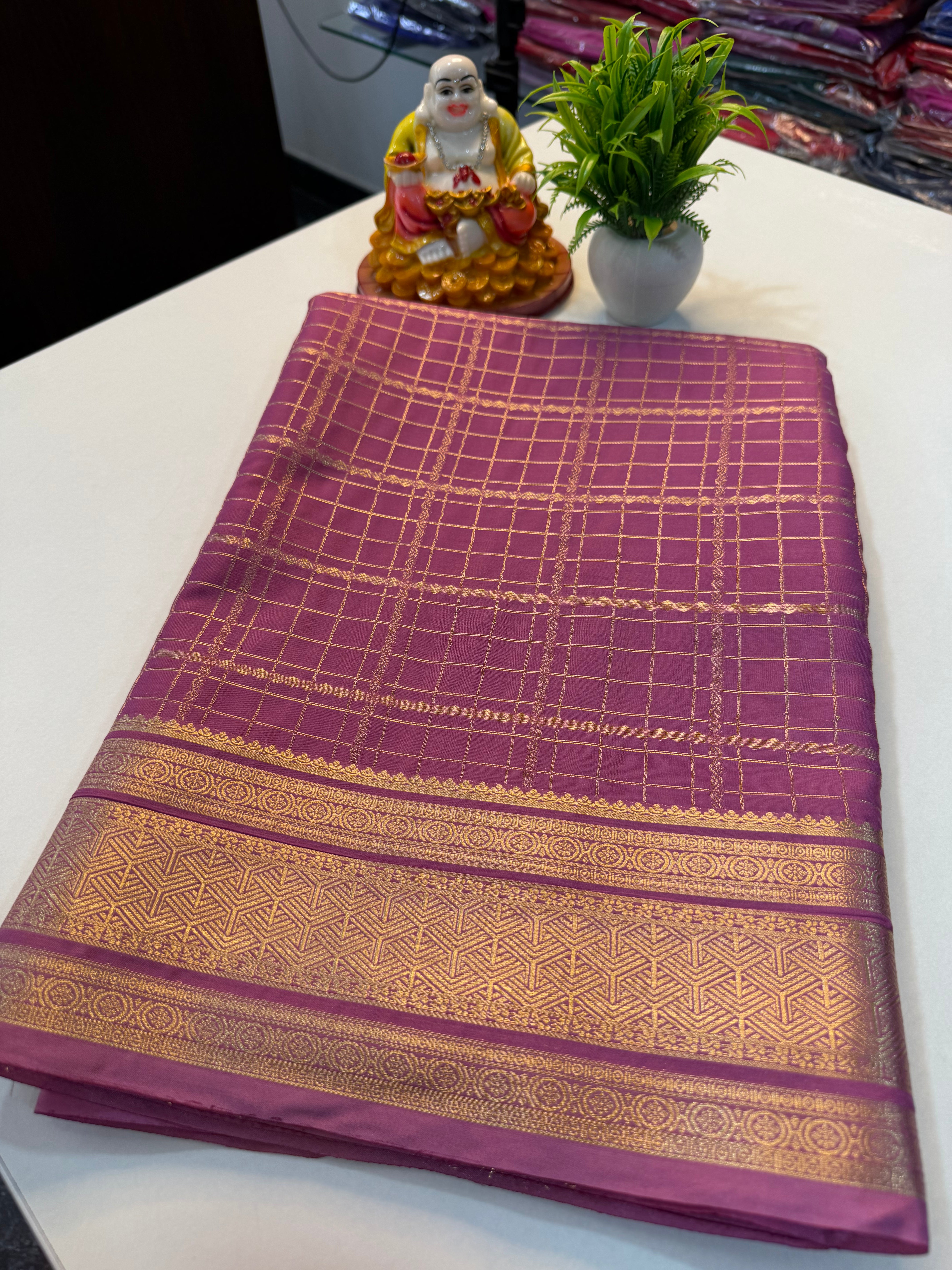 Premium Mysore Crepe Silk Saree with Checks & Rich Pallu | Padmavathi Silks and Sarees…