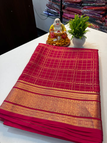 Premium Mysore Crepe Silk Saree with Checks & Rich Pallu | Padmavathi Silks and Sarees…