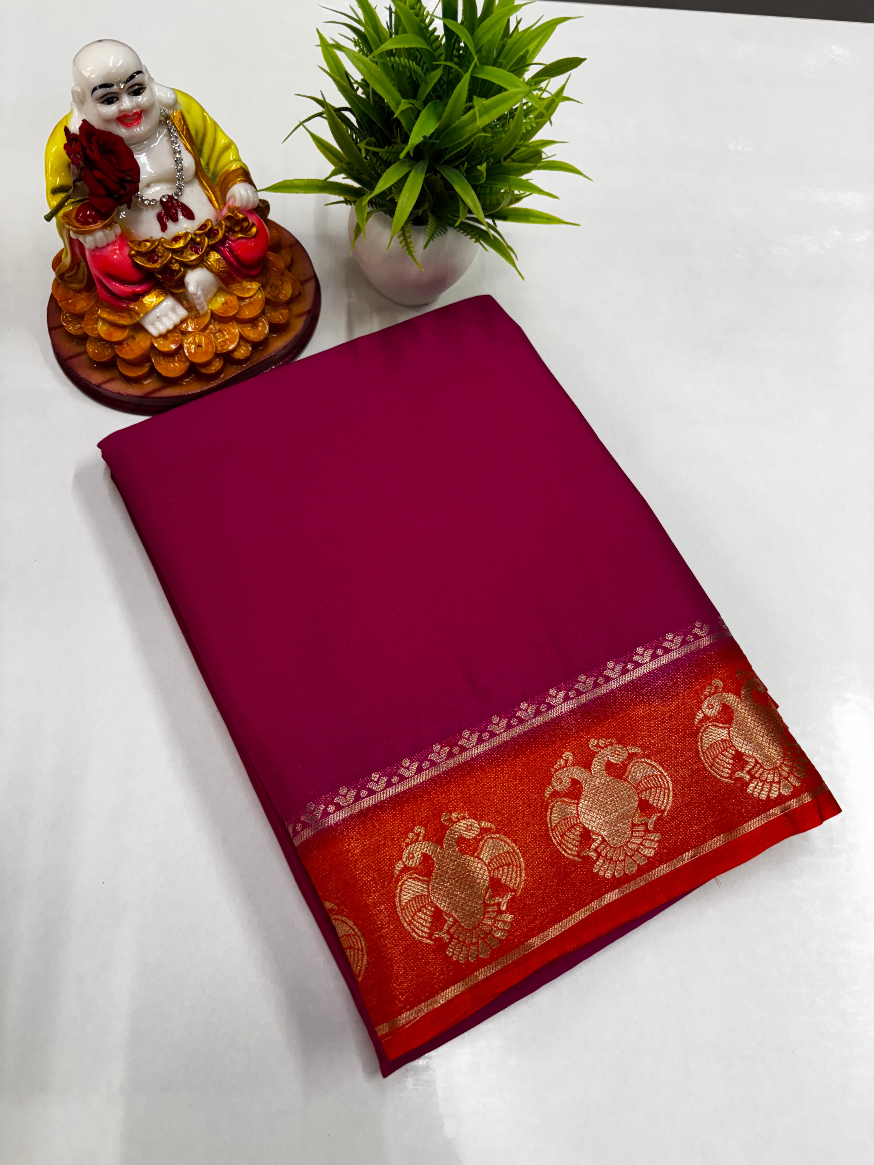 Semi Crepe Saree featuring a stunning Garuda border from Padmavathi Silks and Sarees