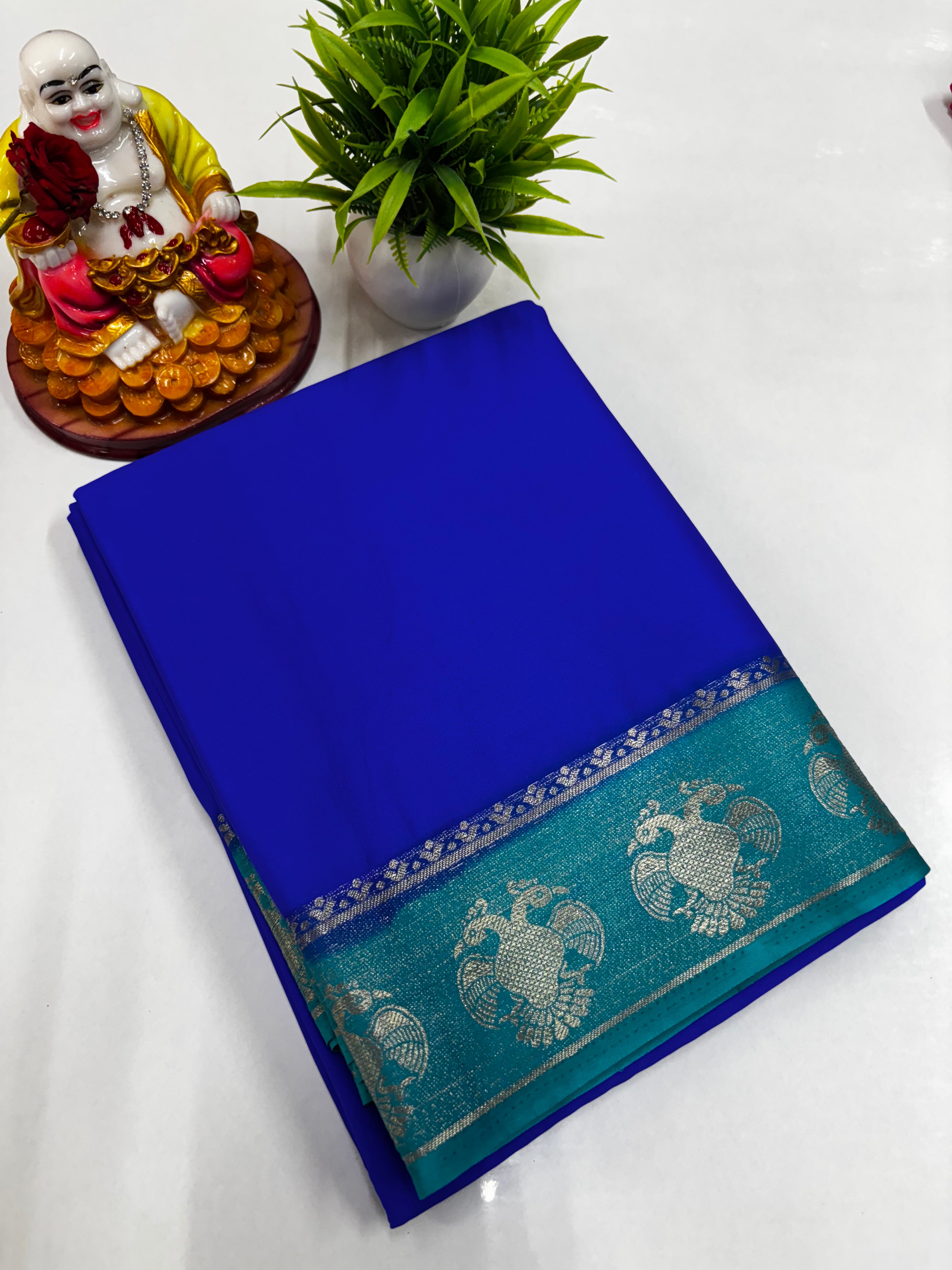 Semi Crepe Saree featuring a stunning Garuda border from Padmavathi Silks and Sarees