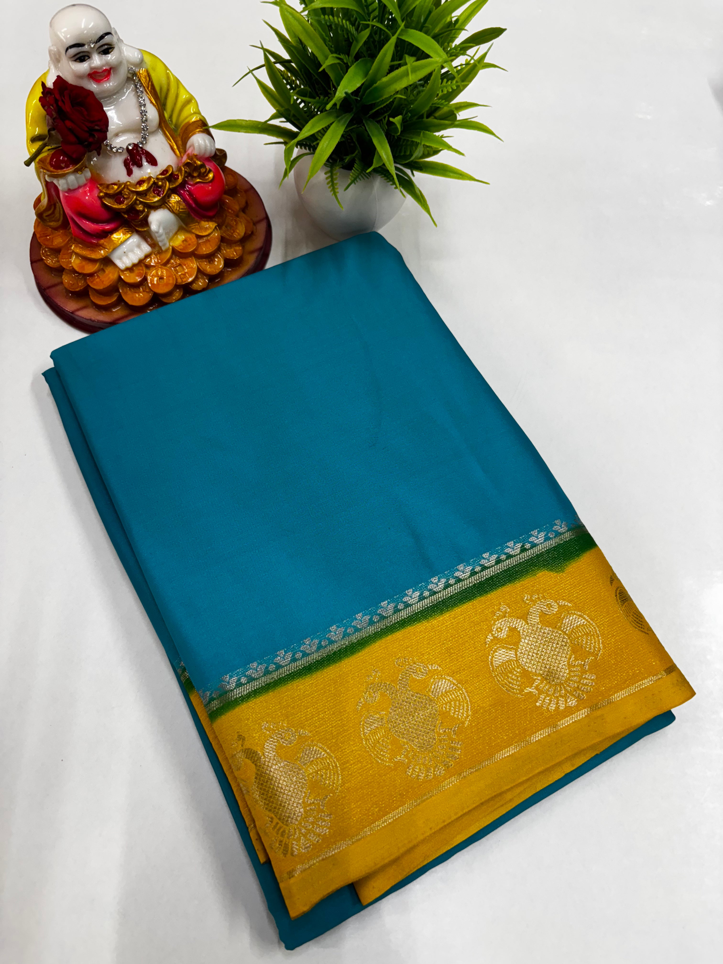 Semi Crepe Saree featuring a stunning Garuda border from Padmavathi Silks and Sarees