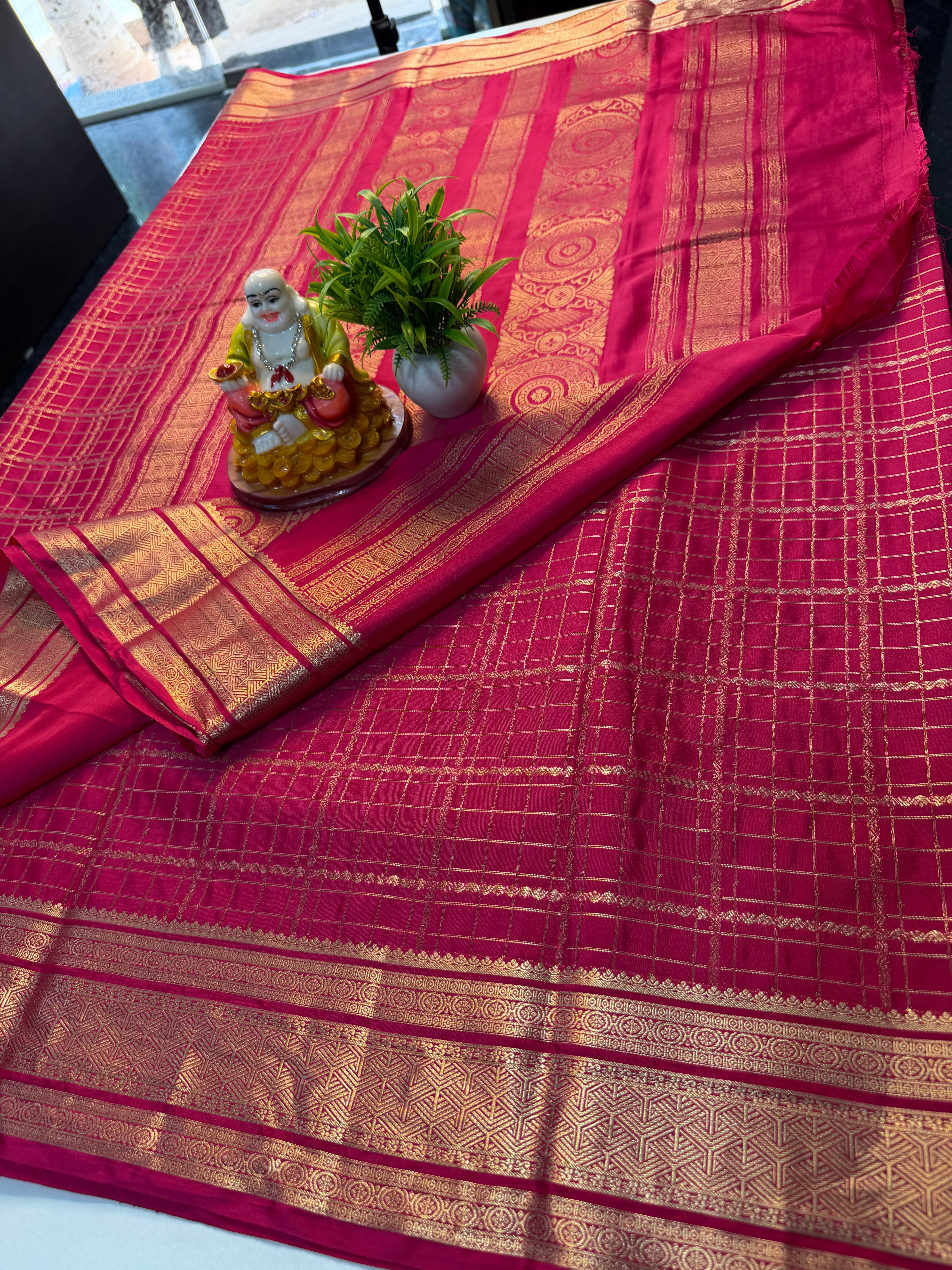Premium Mysore Crepe Silk Saree with Checks & Rich Pallu | Padmavathi Silks and Sarees…