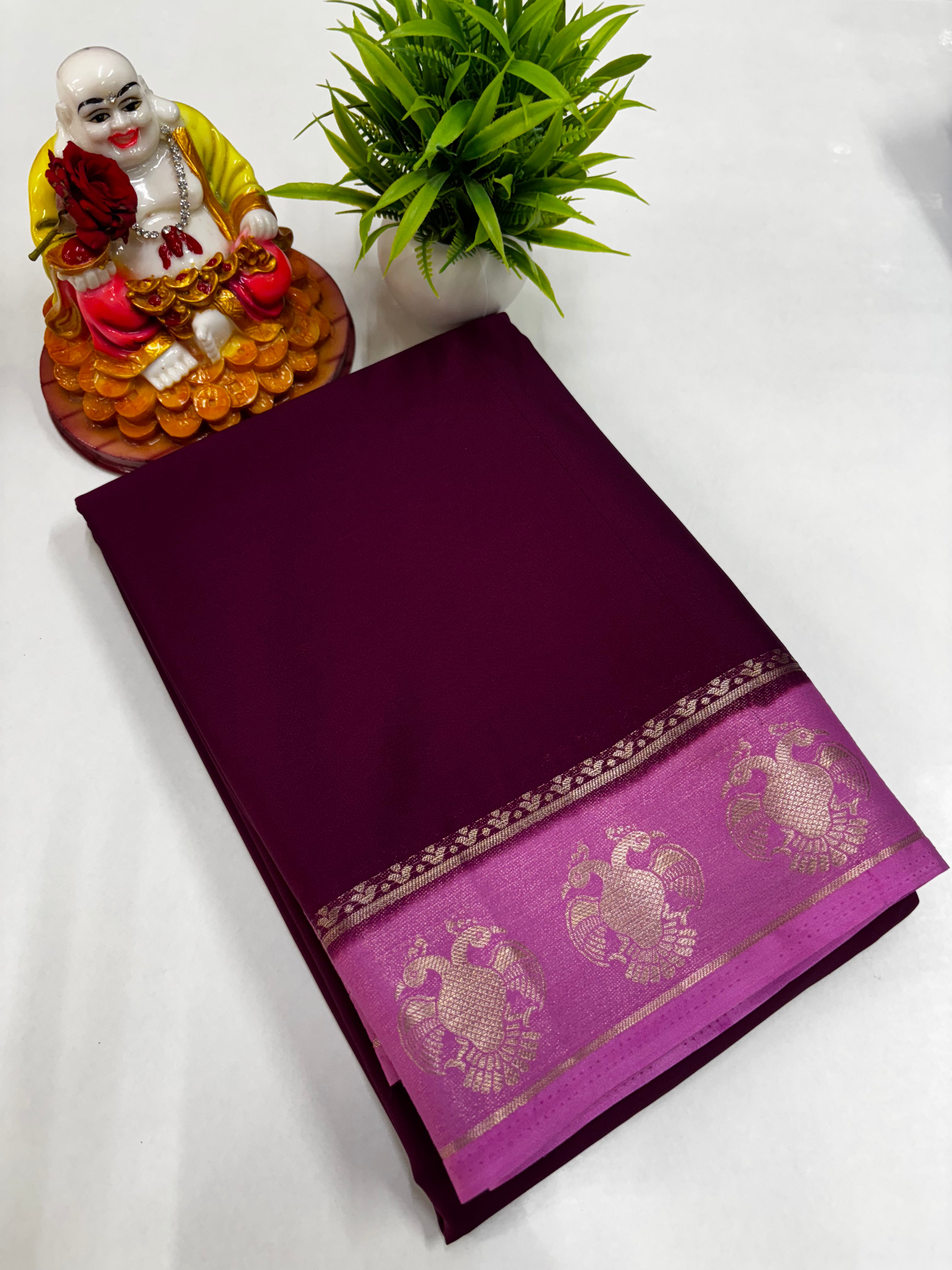 Semi Crepe Saree featuring a stunning Garuda border from Padmavathi Silks and Sarees