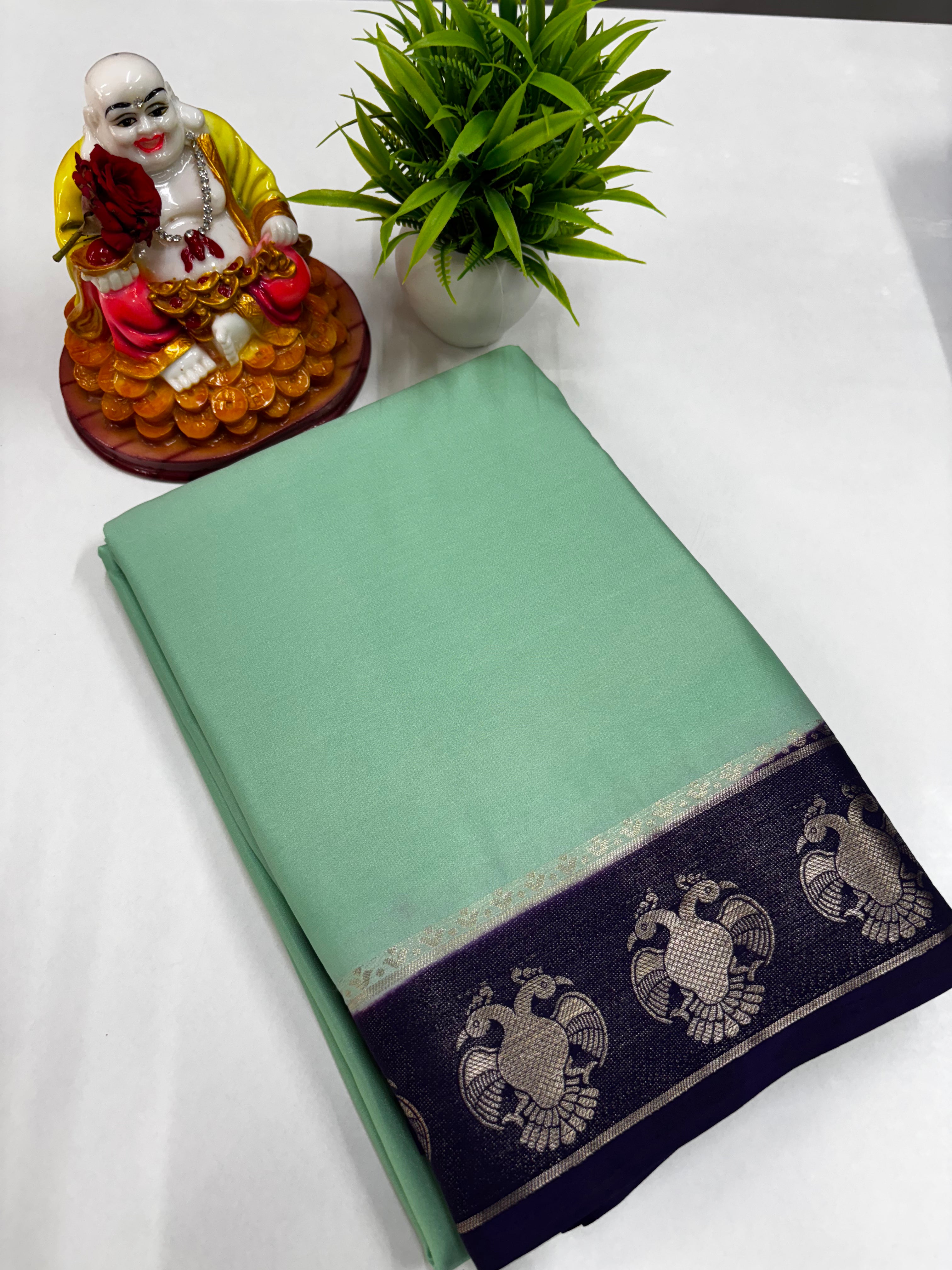 Semi Crepe Saree featuring a stunning Garuda border from Padmavathi Silks and Sarees