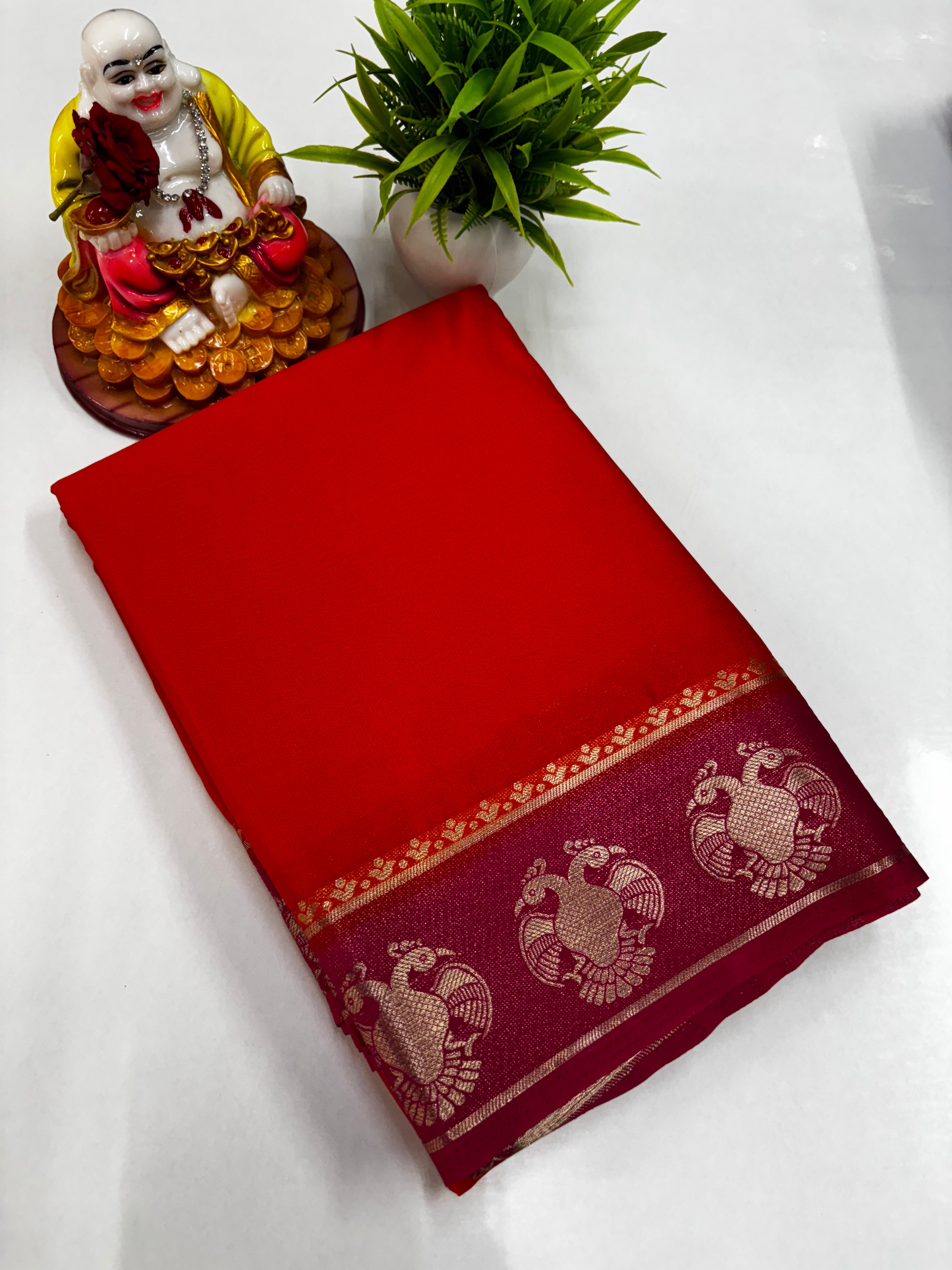 Semi Crepe Saree featuring a stunning Garuda border from Padmavathi Silks and Sarees