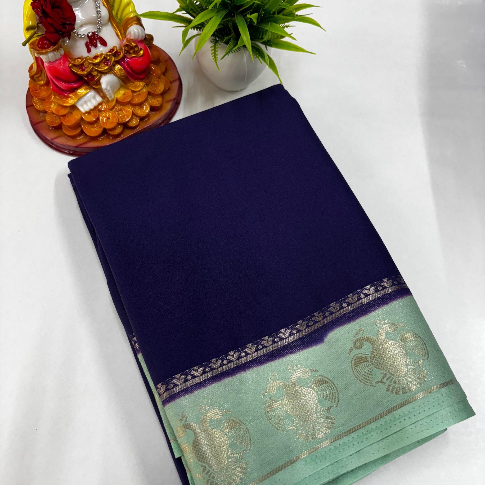 Semi Crepe Saree featuring a stunning Garuda border from Padmavathi Silks and Sarees