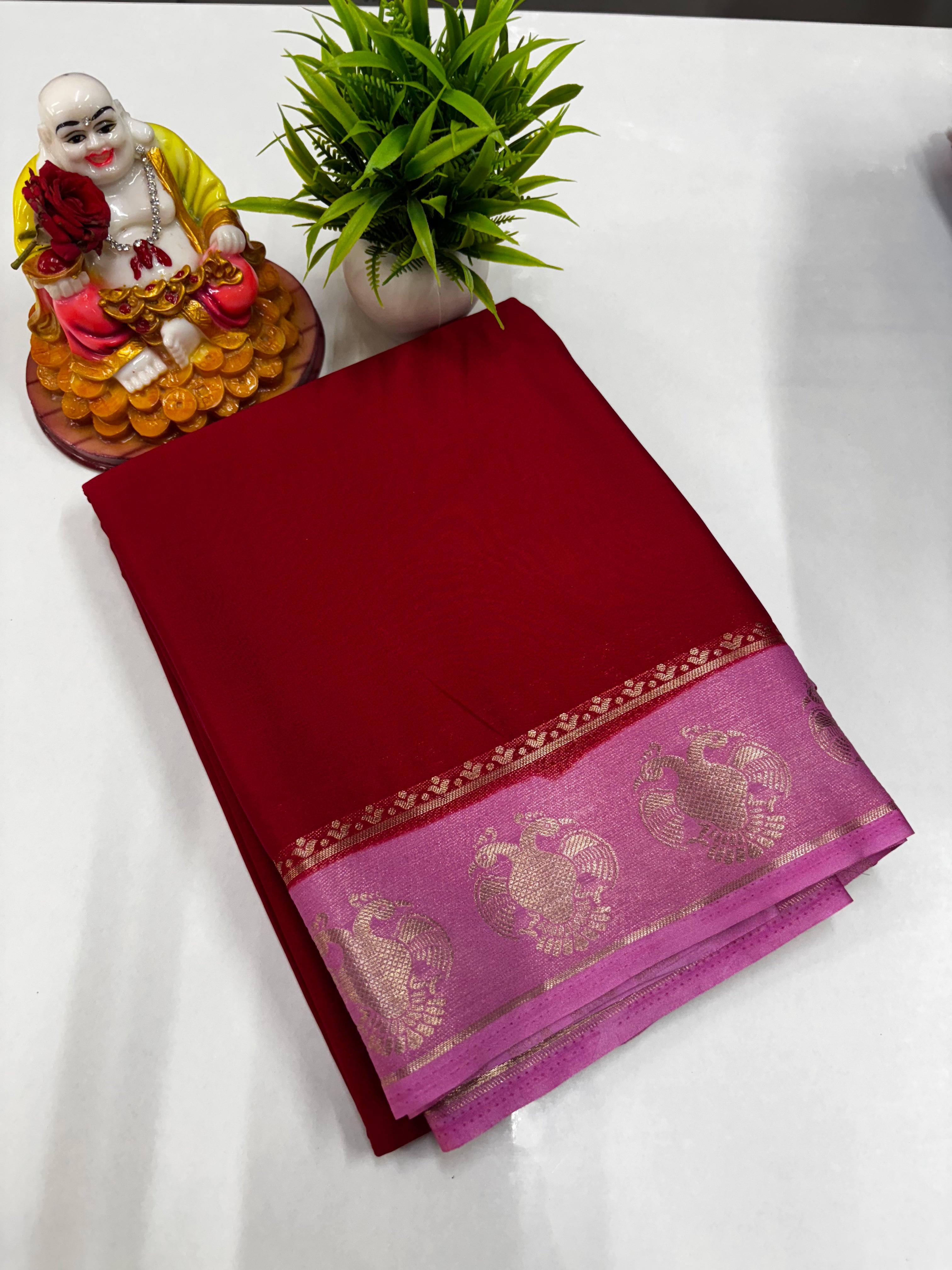 Semi Crepe Saree featuring a stunning Garuda border from Padmavathi Silks and Sarees