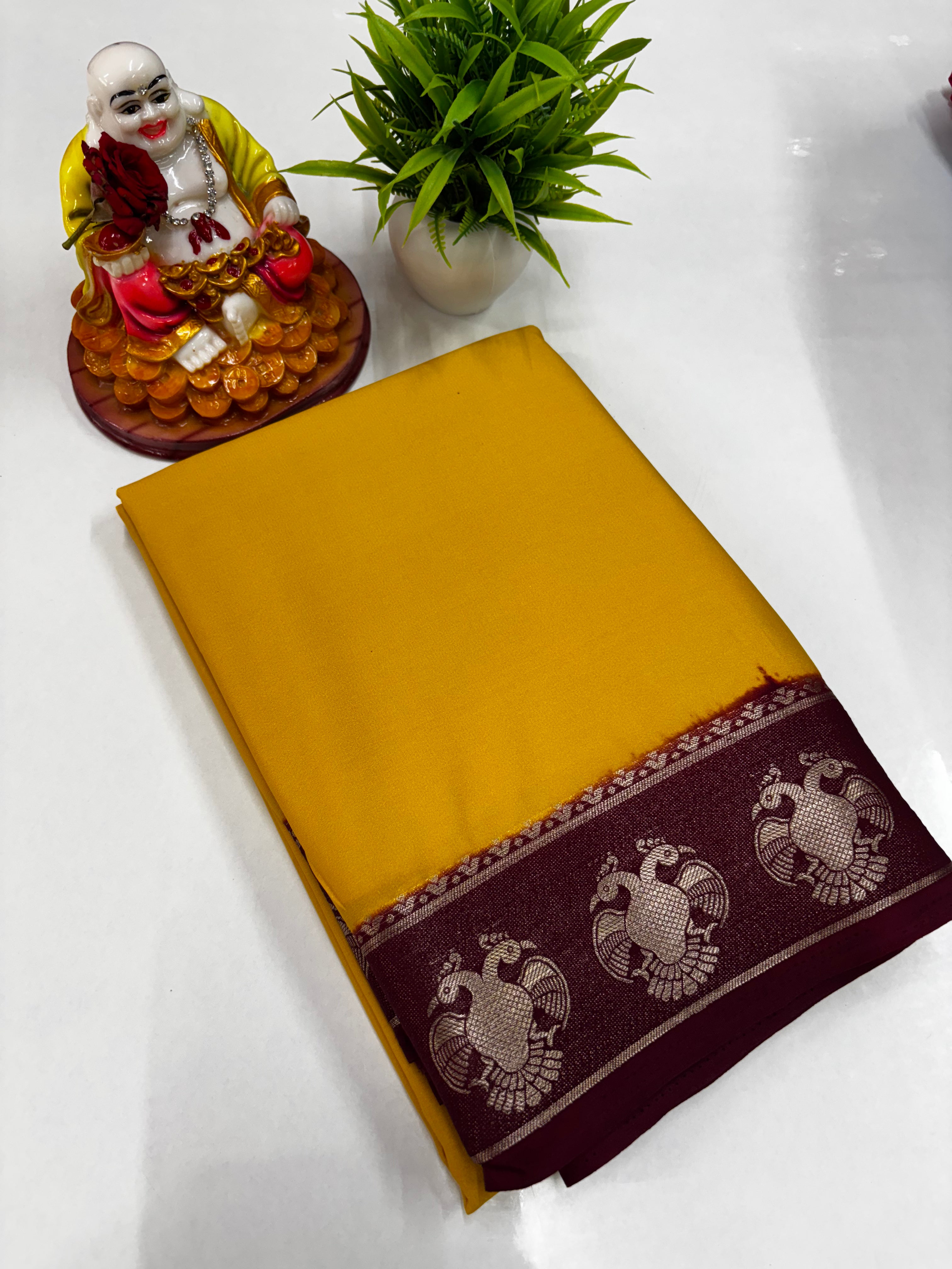 Semi Crepe Saree featuring a stunning Garuda border from Padmavathi Silks and Sarees