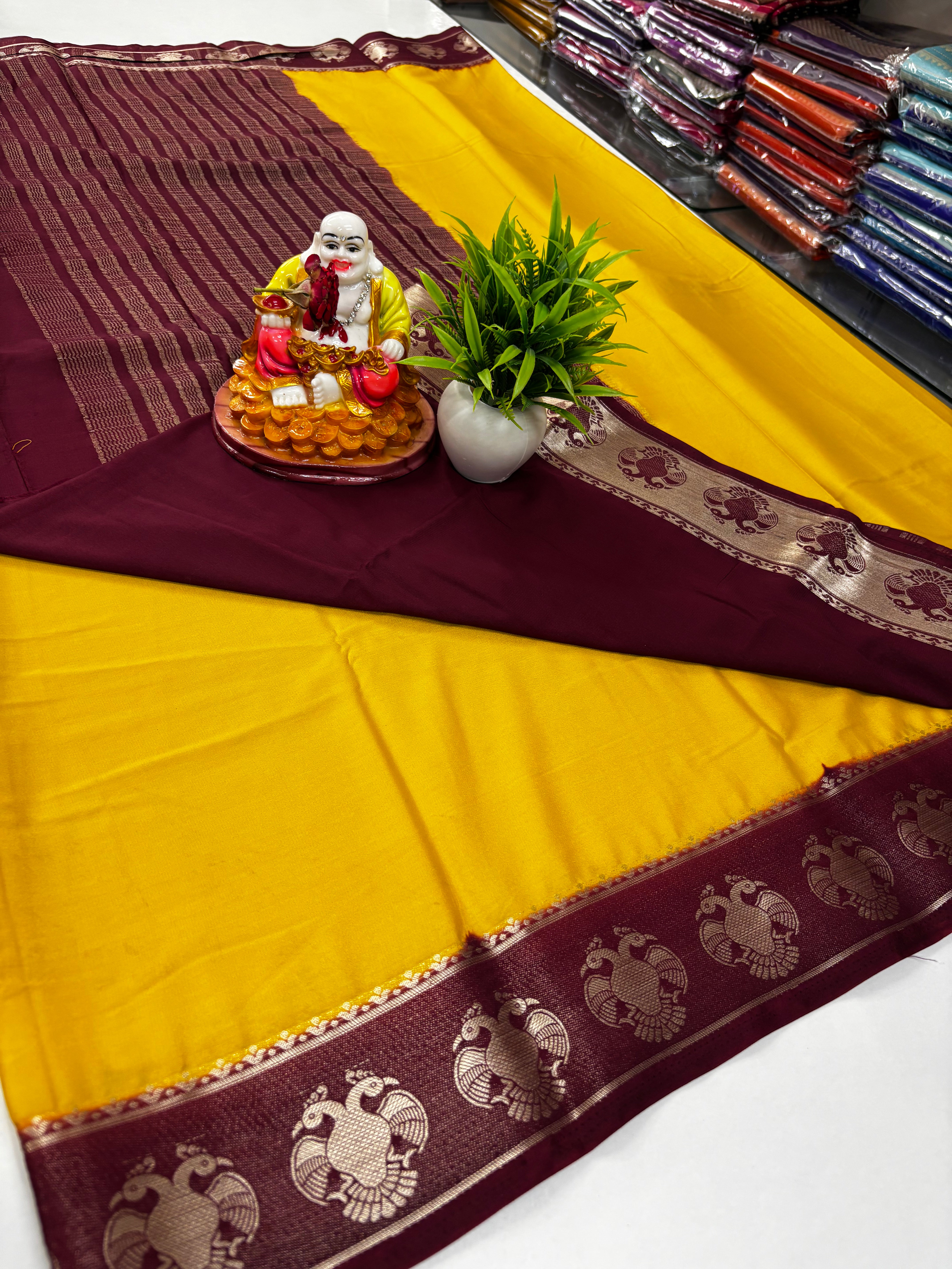 Semi Crepe Saree featuring a stunning Garuda border from Padmavathi Silks and Sarees