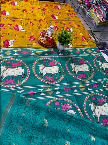 Beautiful Bandhini with Kalamkari Design Saree