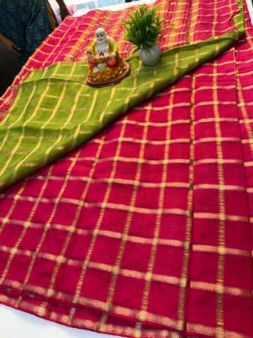 Premium Assam Silk Saree with Checks Pattern & Contrast Blouse | Padmavathi Silks and Sarees….