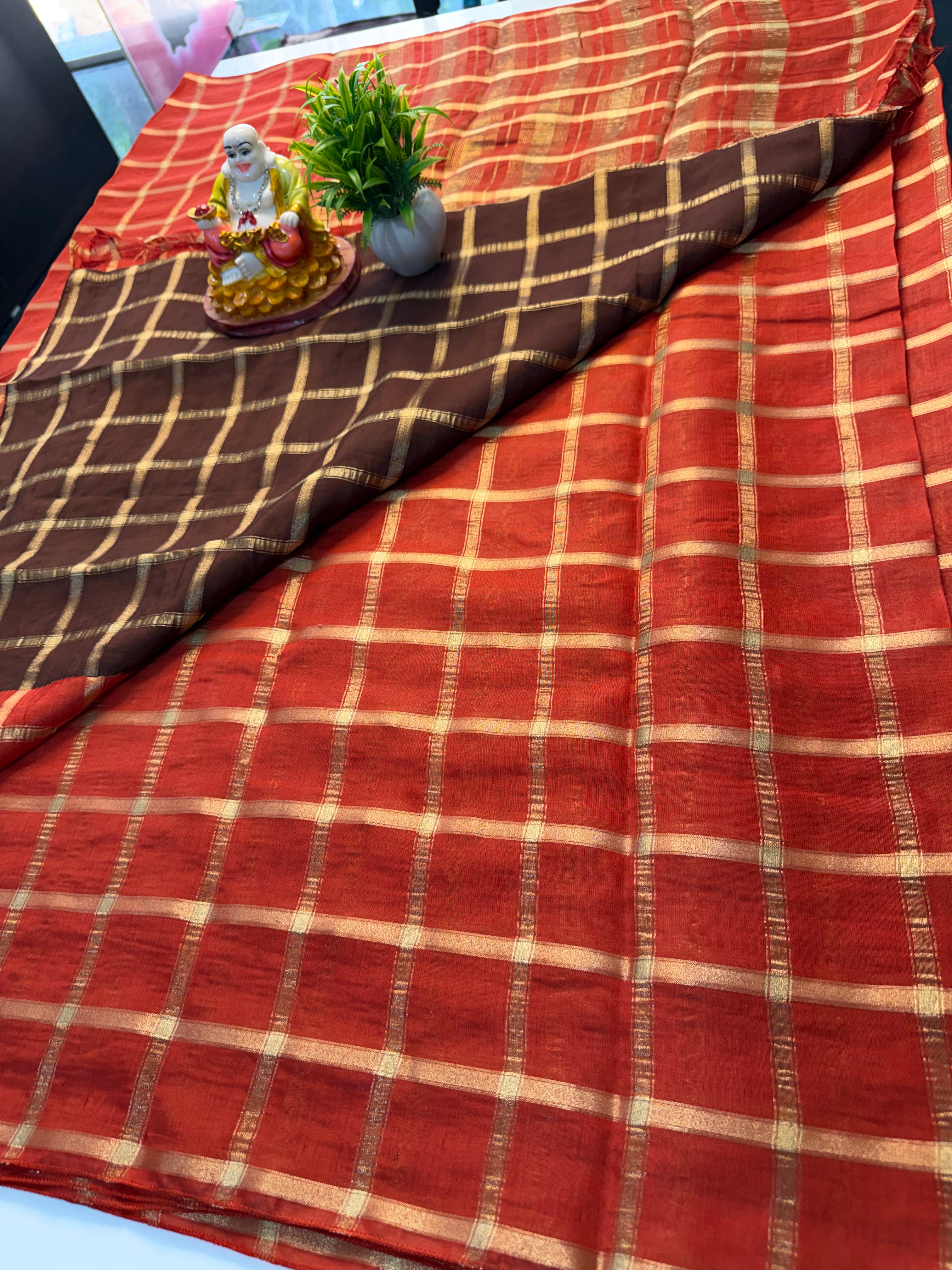 Premium Assam Silk Saree with Checks Pattern & Contrast Blouse | Padmavathi Silks and Sarees….