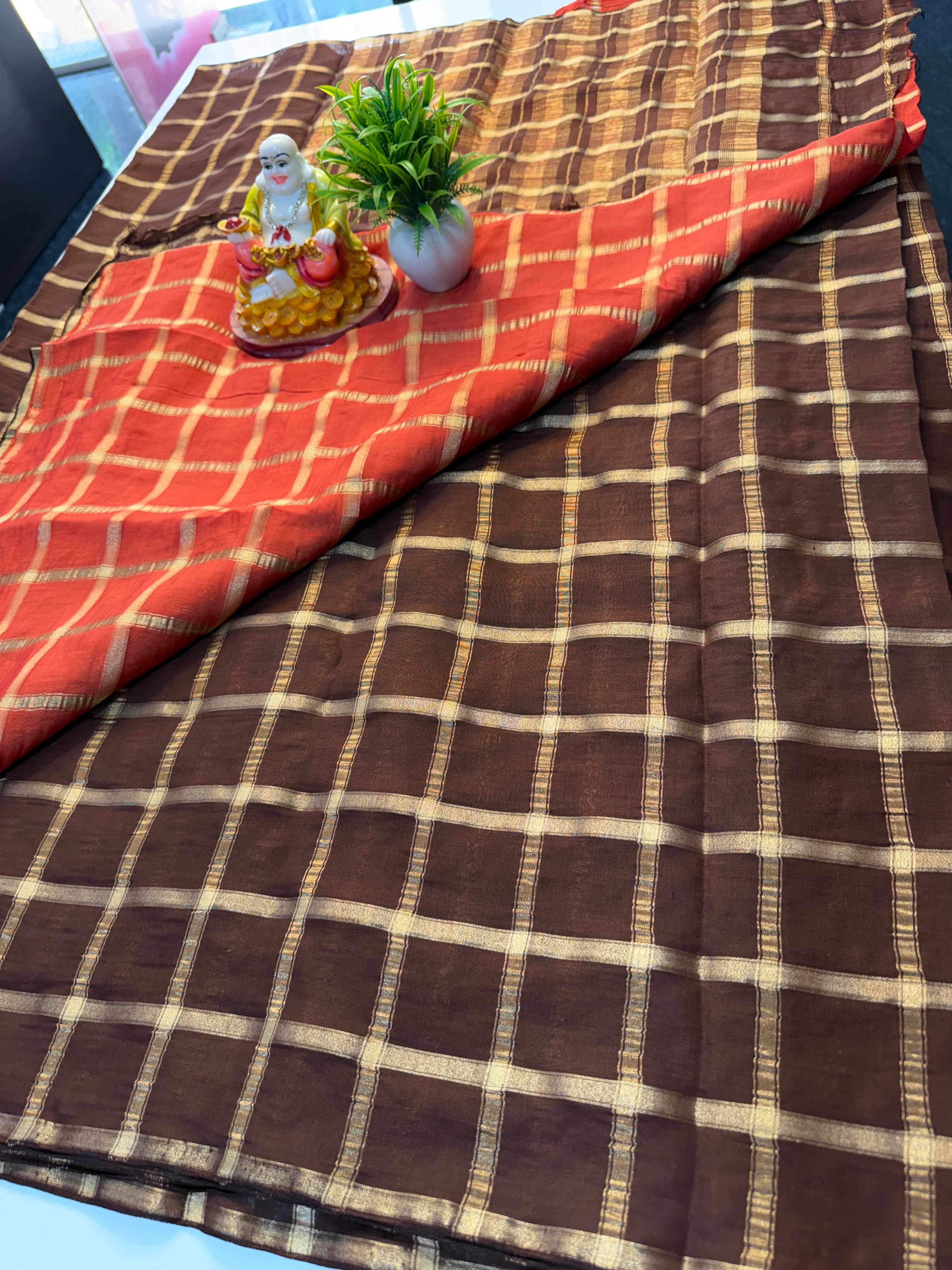 Premium Assam Silk Saree with Checks Pattern & Contrast Blouse | Padmavathi Silks and Sarees….