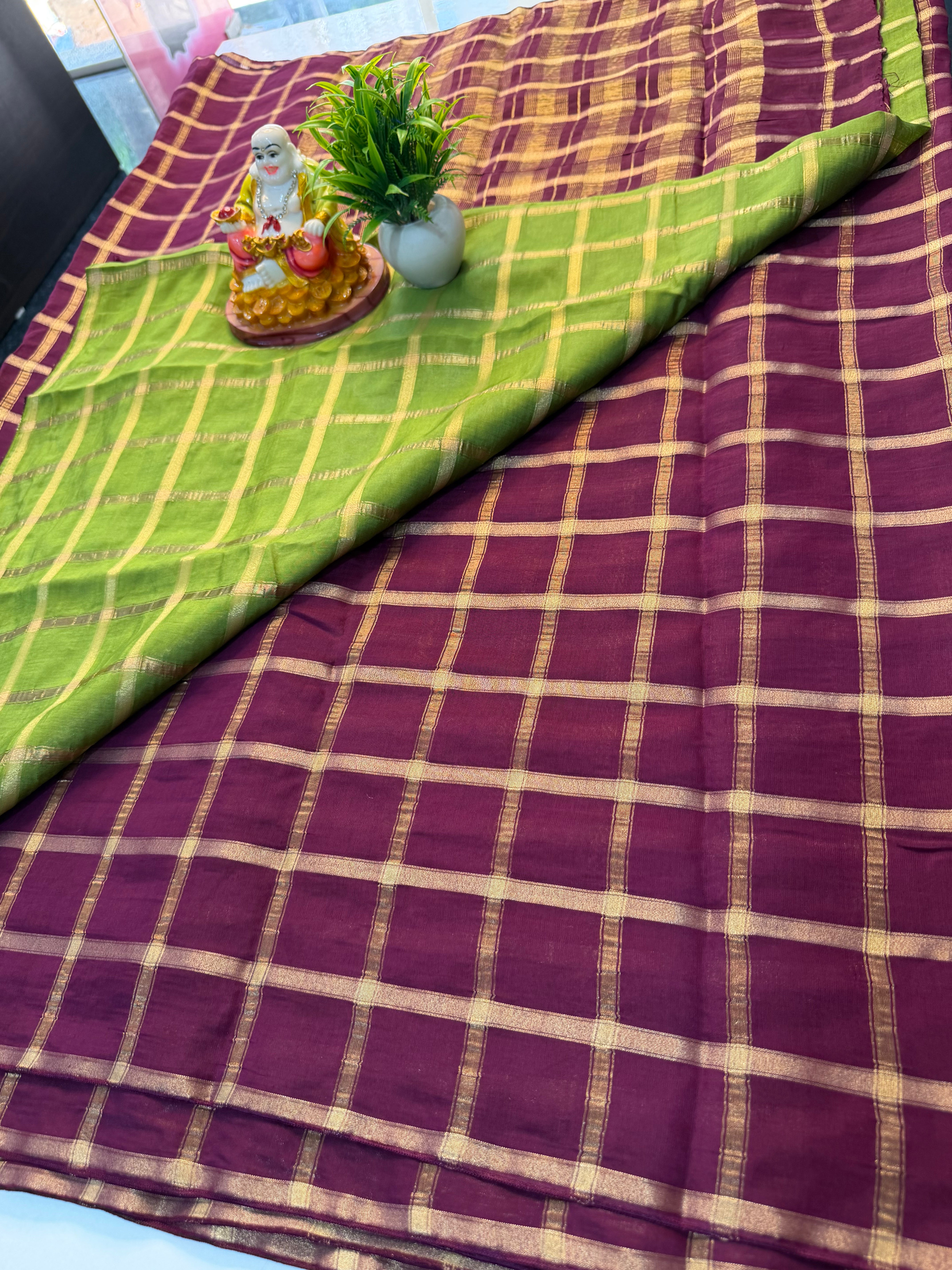 Premium Assam Silk Saree with Checks Pattern & Contrast Blouse | Padmavathi Silks and Sarees….