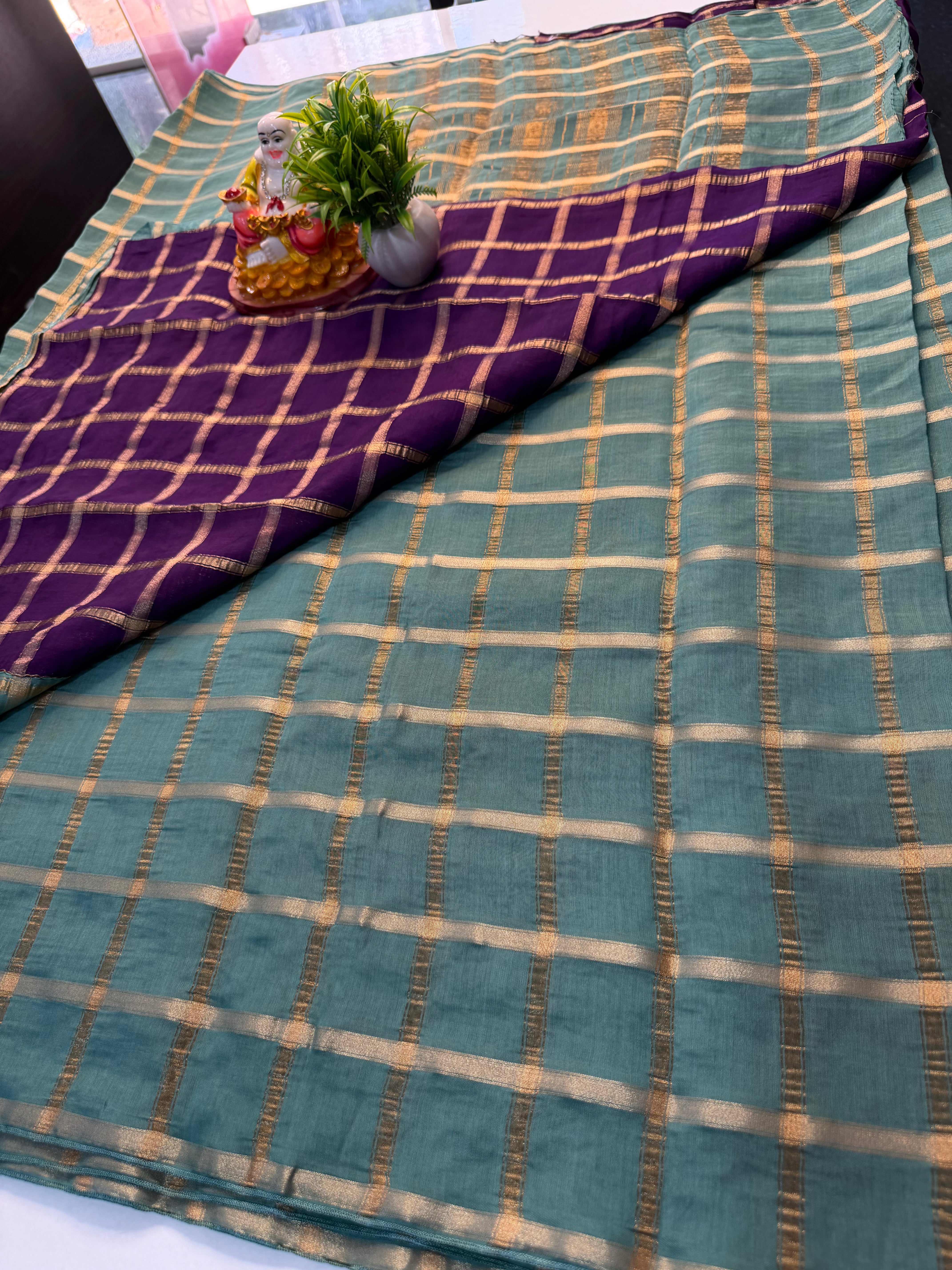 Premium Assam Silk Saree with Checks Pattern & Contrast Blouse | Padmavathi Silks and Sarees….