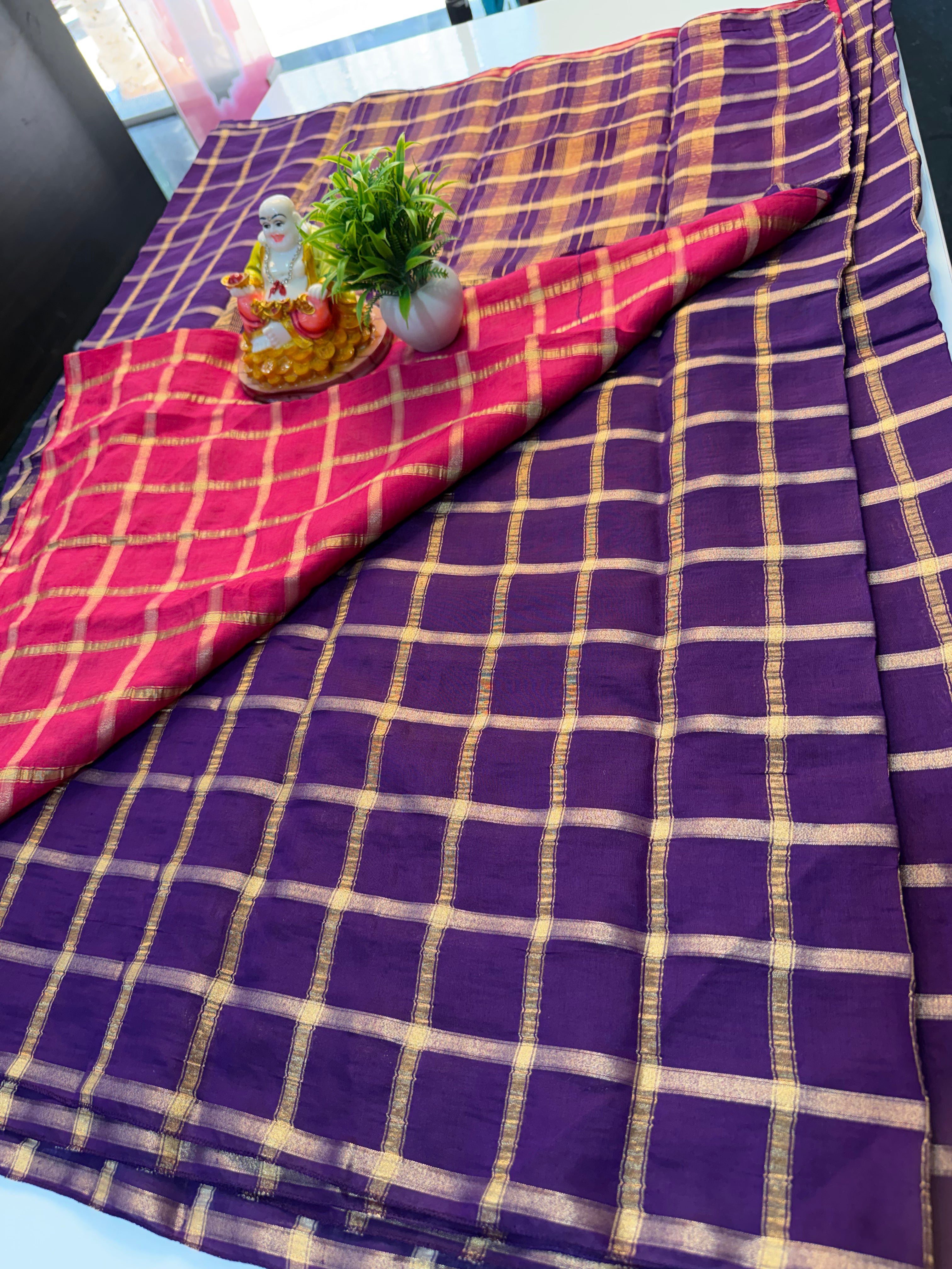 Premium Assam Silk Saree with Checks Pattern & Contrast Blouse | Padmavathi Silks and Sarees….