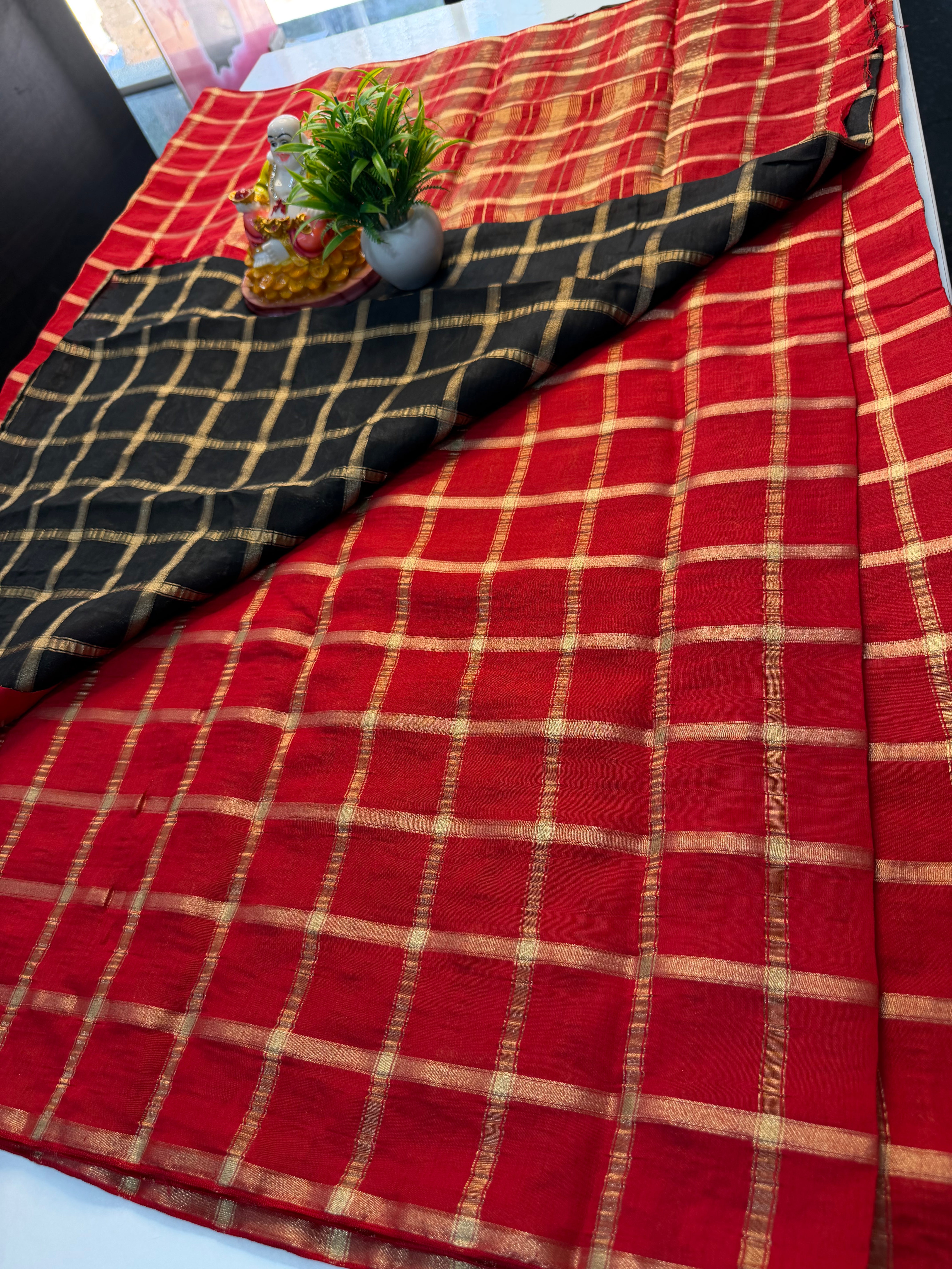 Premium Assam Silk Saree with Checks Pattern & Contrast Blouse | Padmavathi Silks and Sarees….