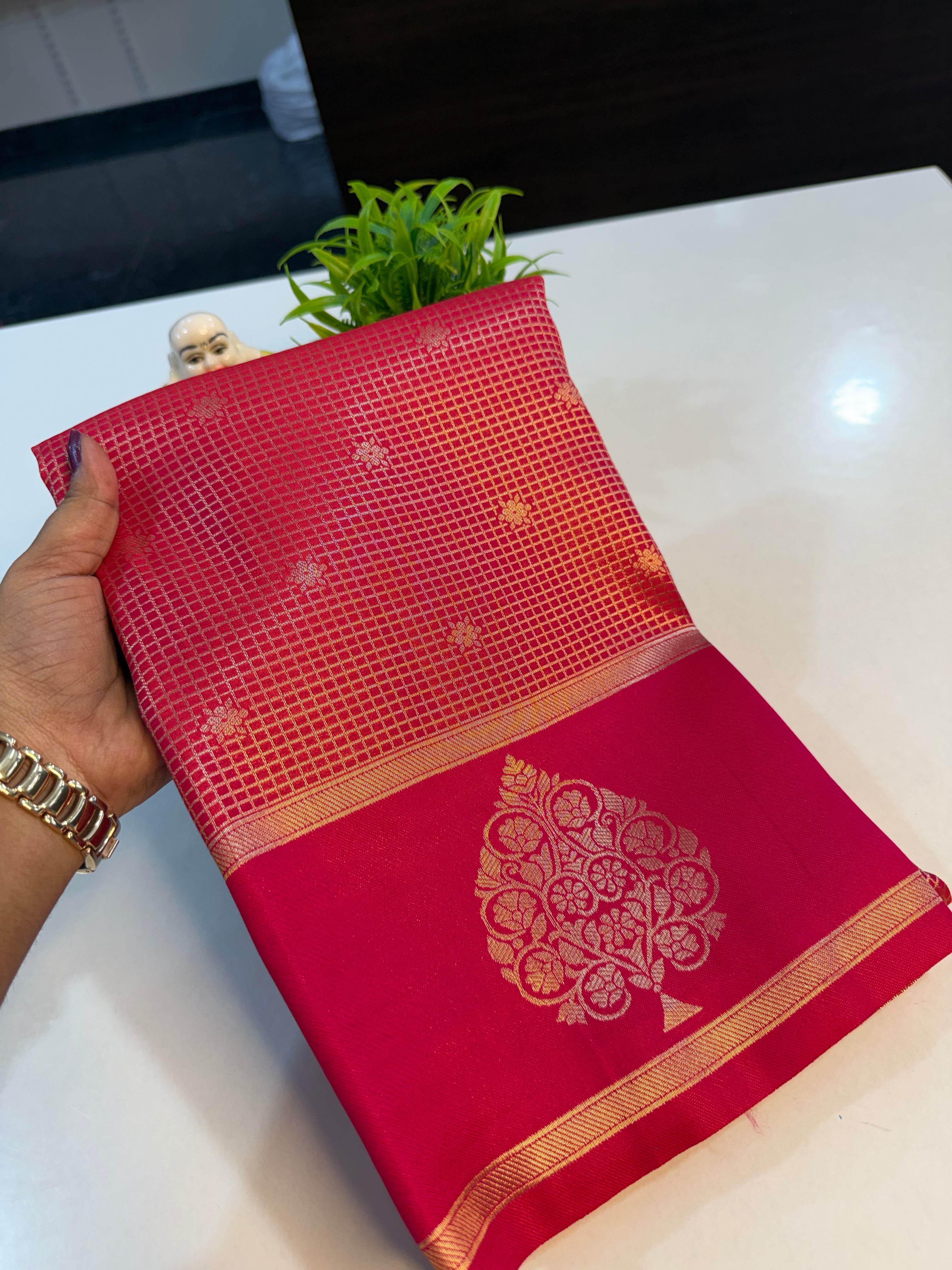 Beautiful Semi Silk Saree with Checks &amp; Buttas | Rich Pallu…