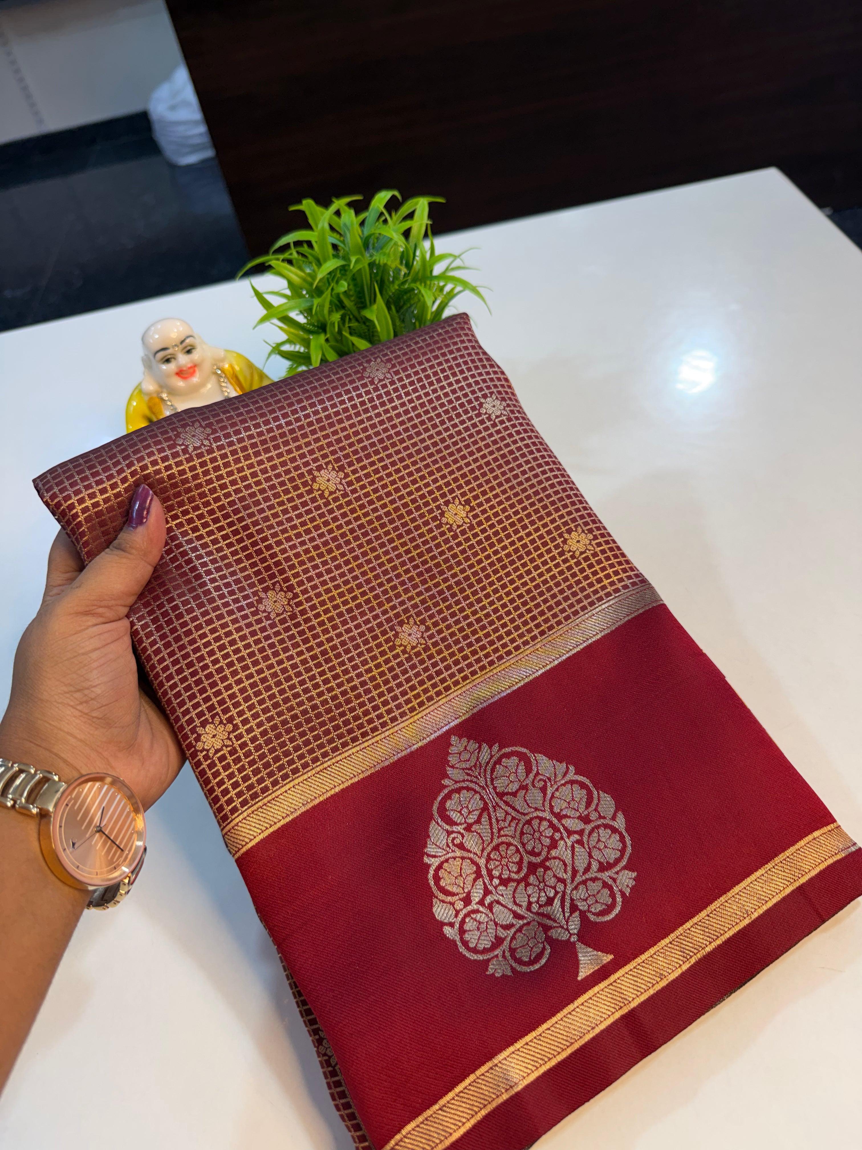 Beautiful Semi Silk Saree with Checks &amp; Buttas | Rich Pallu…