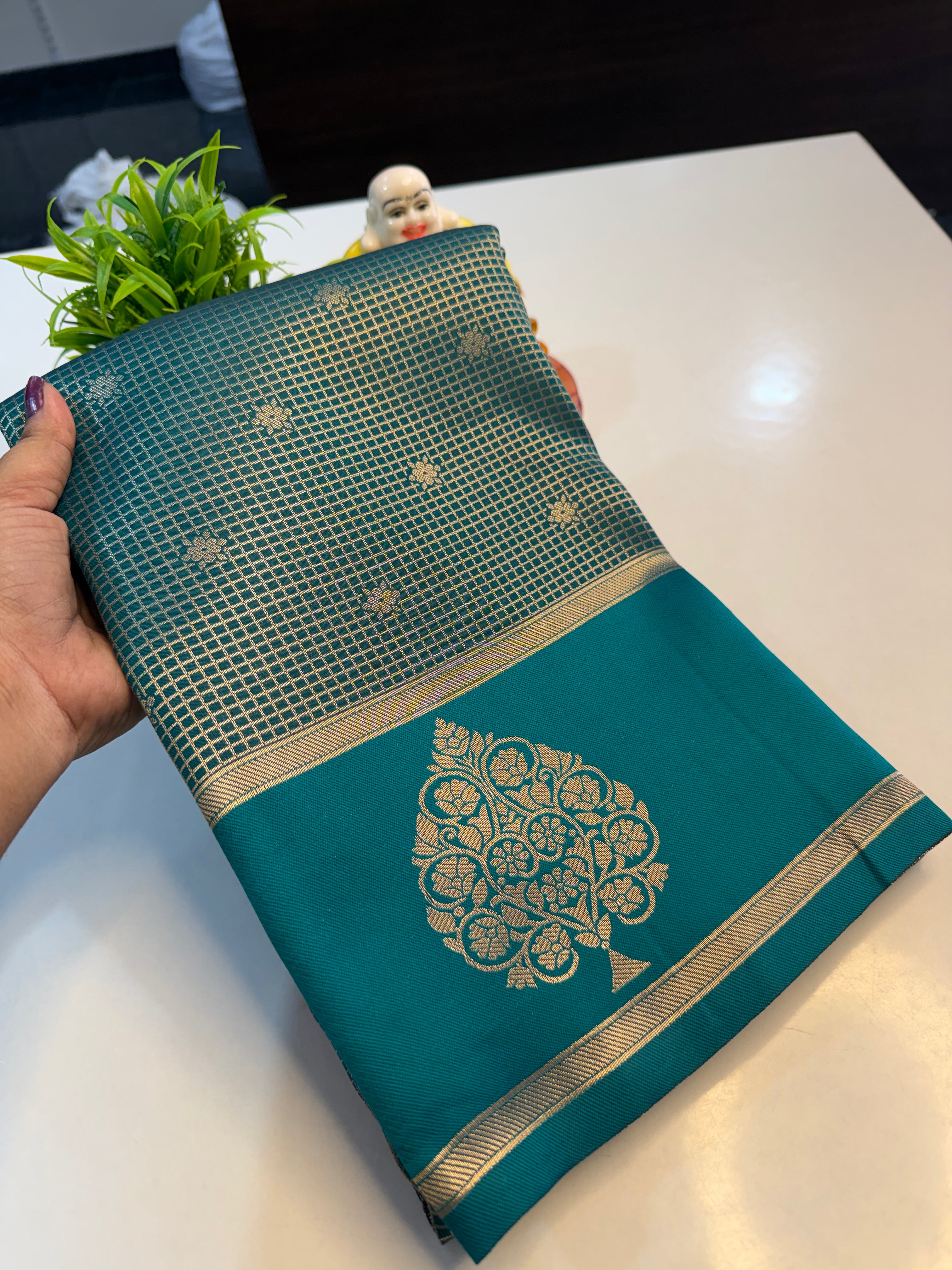Beautiful Semi Silk Saree with Checks &amp; Buttas | Rich Pallu…